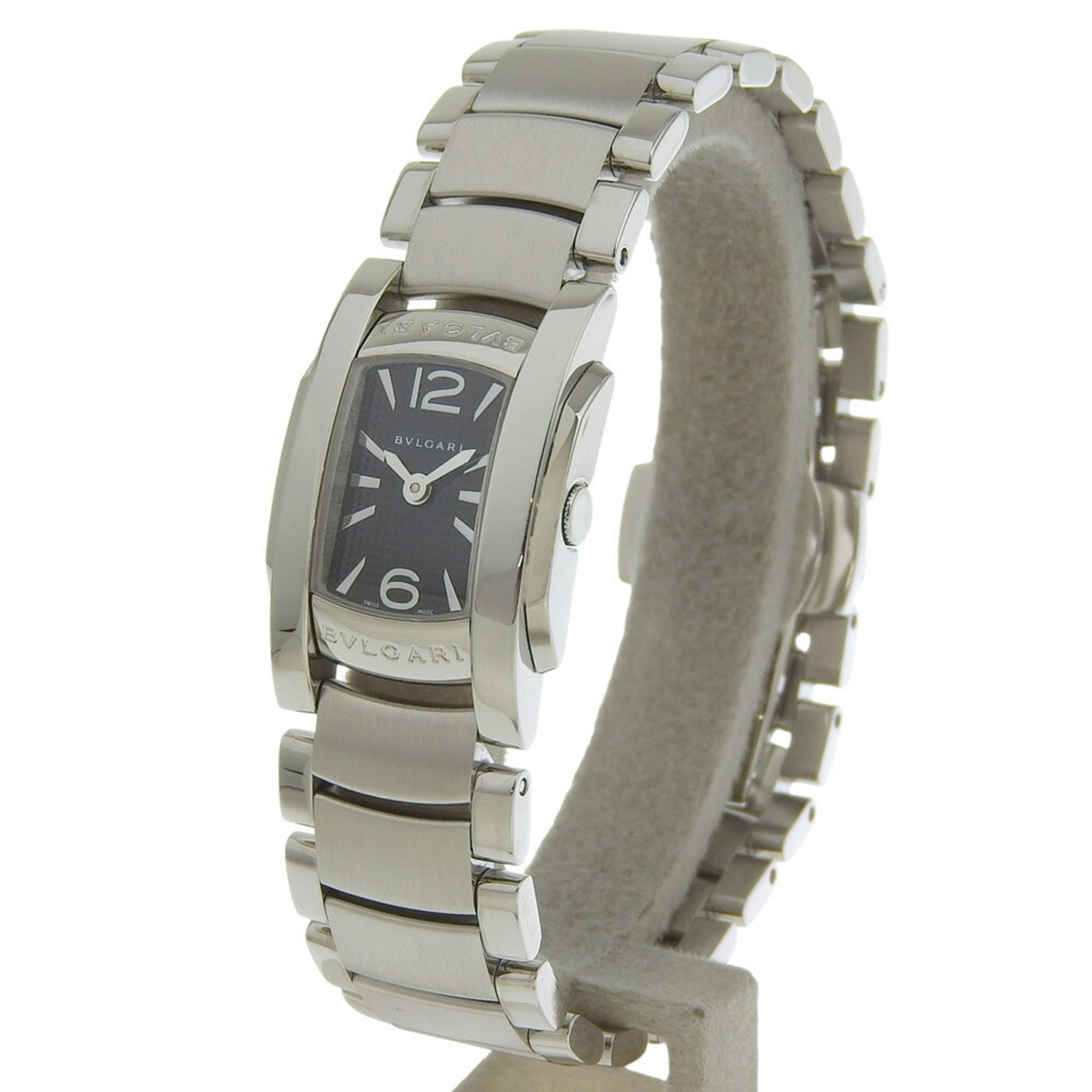 BVLGARI Assioma Watch AA26S Stainless Steel Quartz Analog Display Black Dial Women's