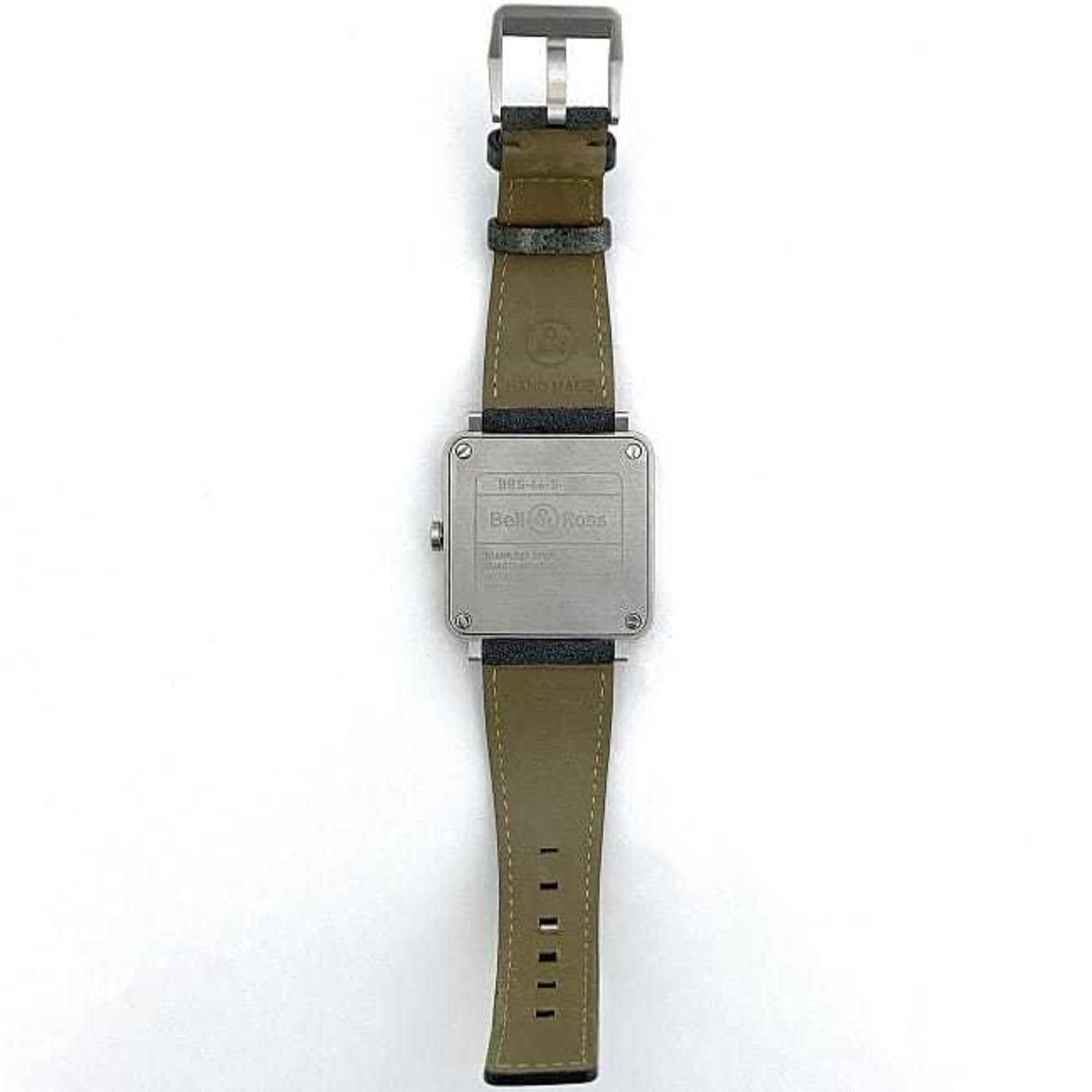 Bell &amp; Ross Uhr Aviation 39 F-22679 Camouflage Weiß Gehäuse Silber BRS-64-S Herrenuhr Edelstahl Wildleder Kautschuk Quarz Quadratisch Zifferblatt austauschbares Armband batteriebetrieben
