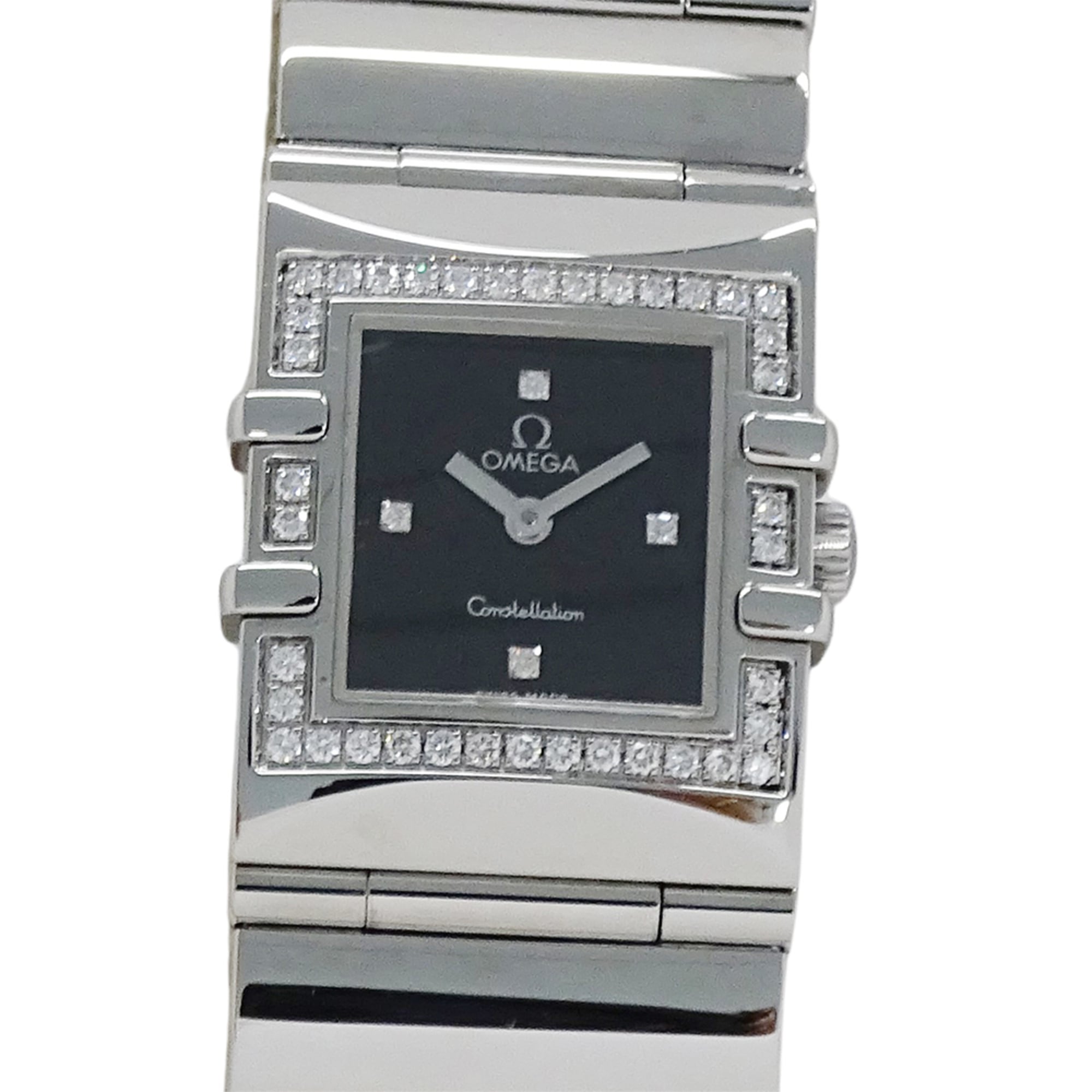 Omega Constellation Carre Quadra 1528.46 Women's Watch, Brand Name, Diamond, Quartz Movement, Stainless Steel (SS), Silver, Black, Square Frame