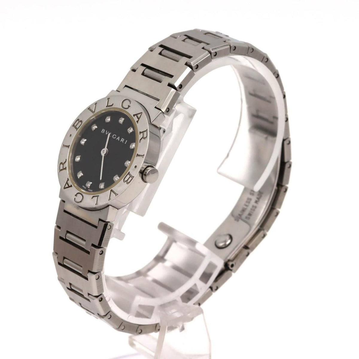 Bvlgari 12P BB26SS/12 horloge met zwarte wijzerplaat, 26 mm