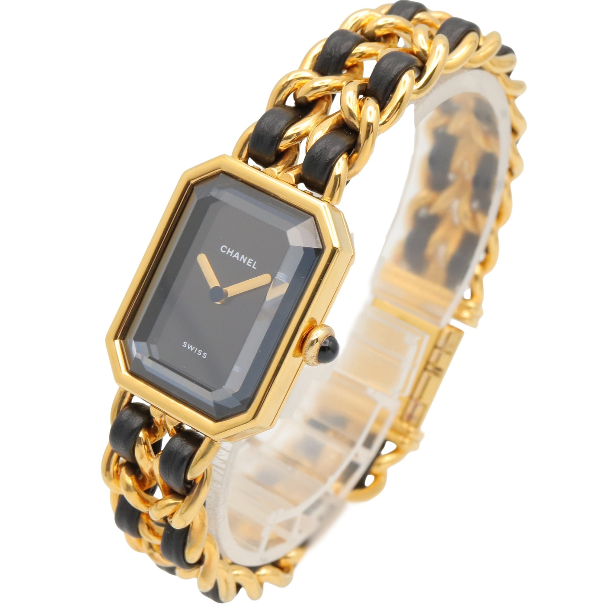 Chanel CHANEL PremiÃ¨re L Watch, Gold Plated (GP), Leather Strap, Women's, Black, H0001