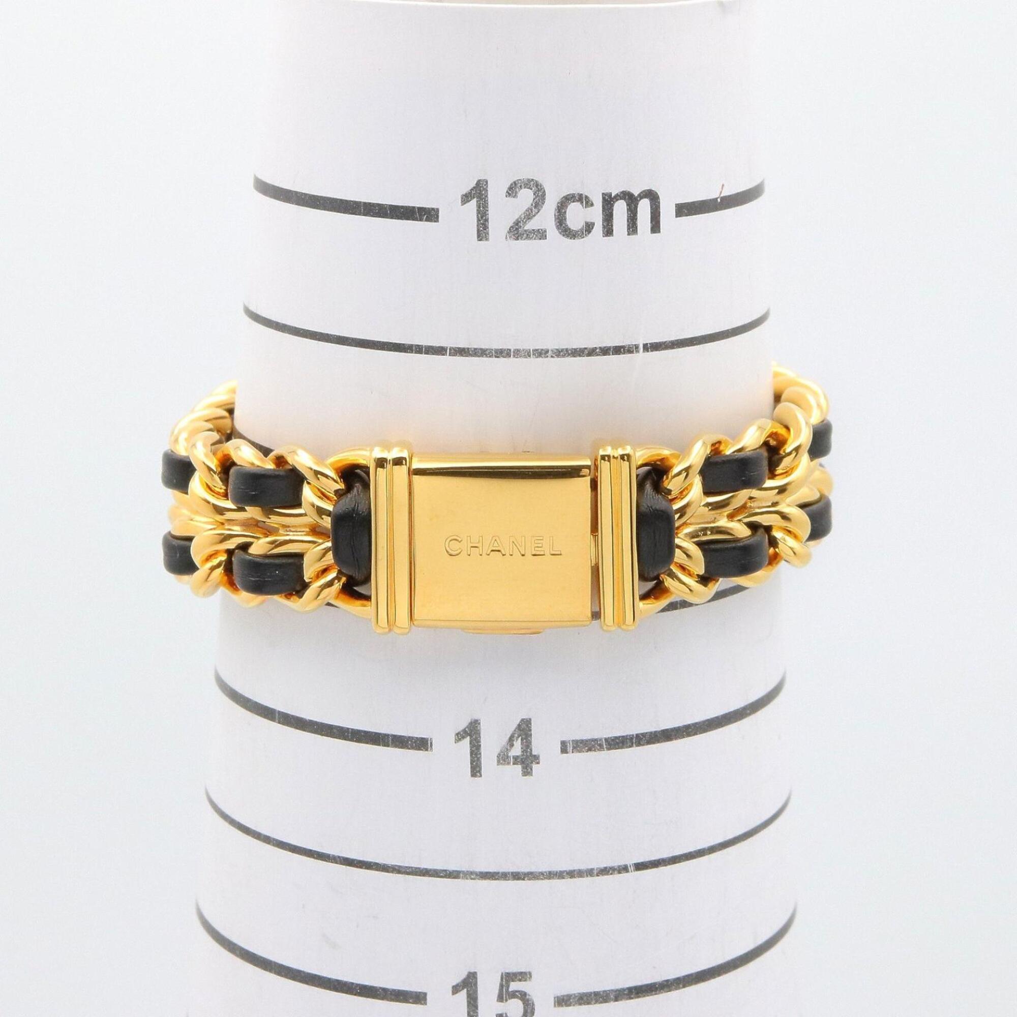 Montre Chanel CHANEL Première S, plaquée or (GP), bracelet en cuir, pour femme, Noir, H0001