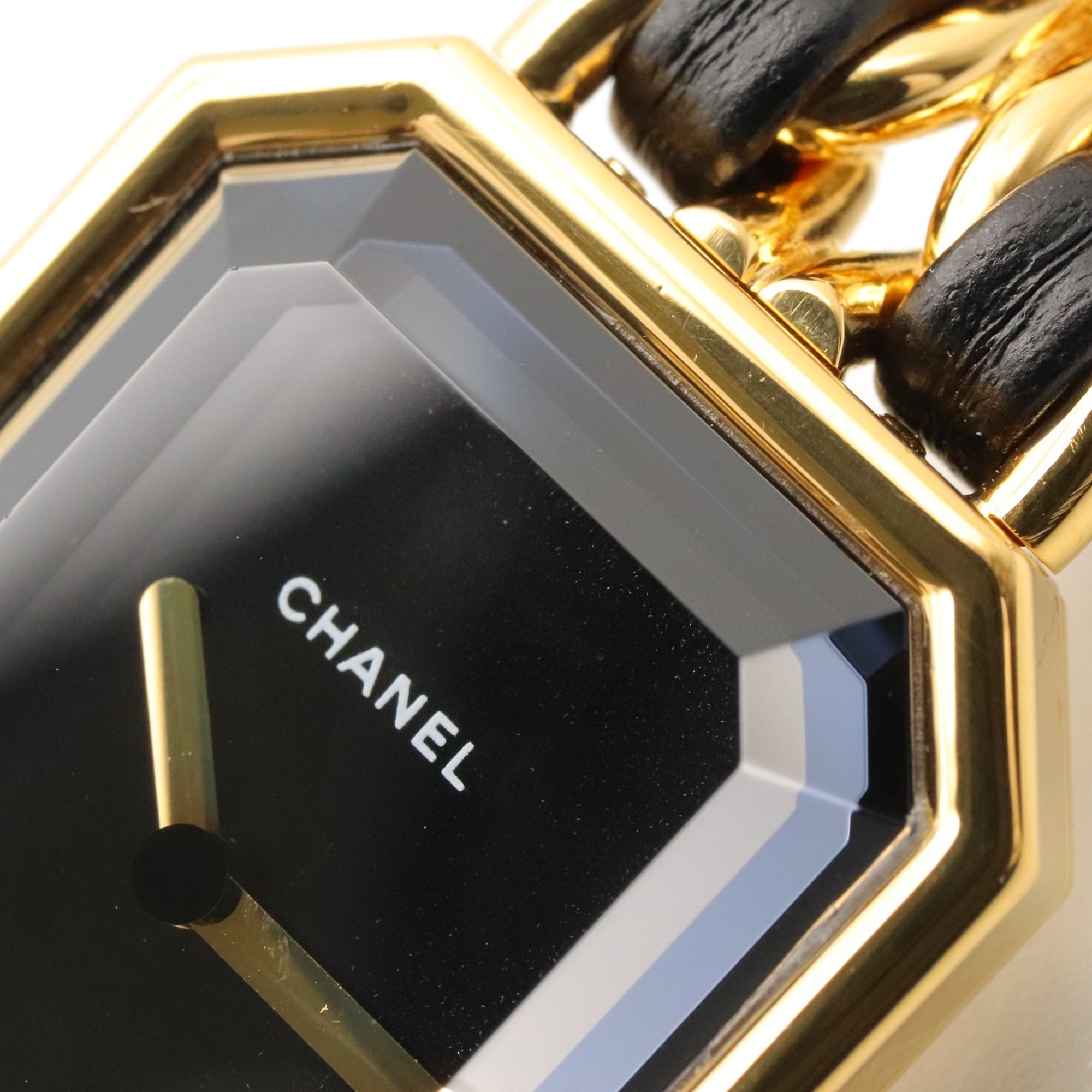 Montre Chanel CHANEL Première M, cuir plaqué or, femme, Noir, H0001