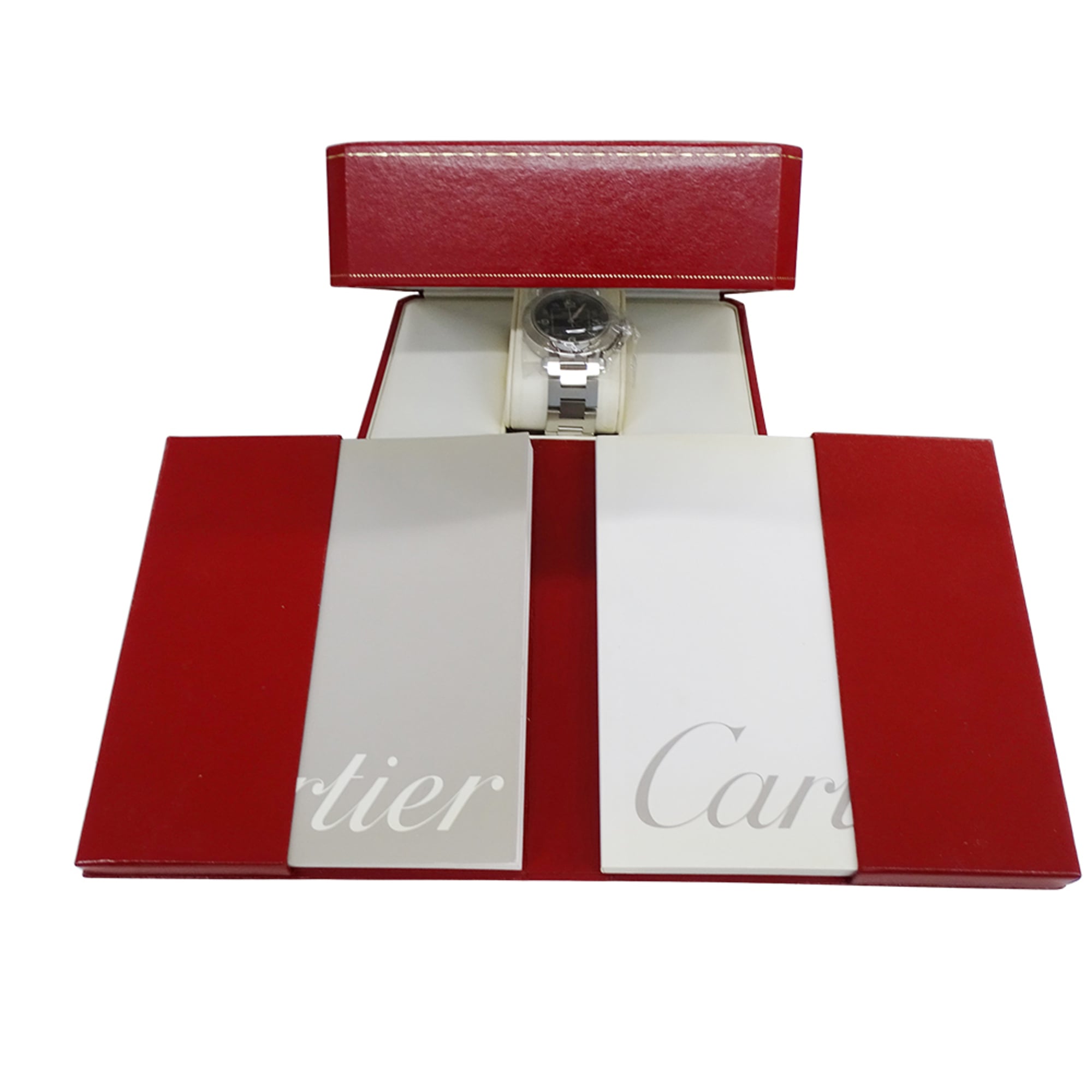 Cartier Pasha C Date automatisch horloge voor jongens, roestvrij staal (SS) W31043M7, zilver/zwart.