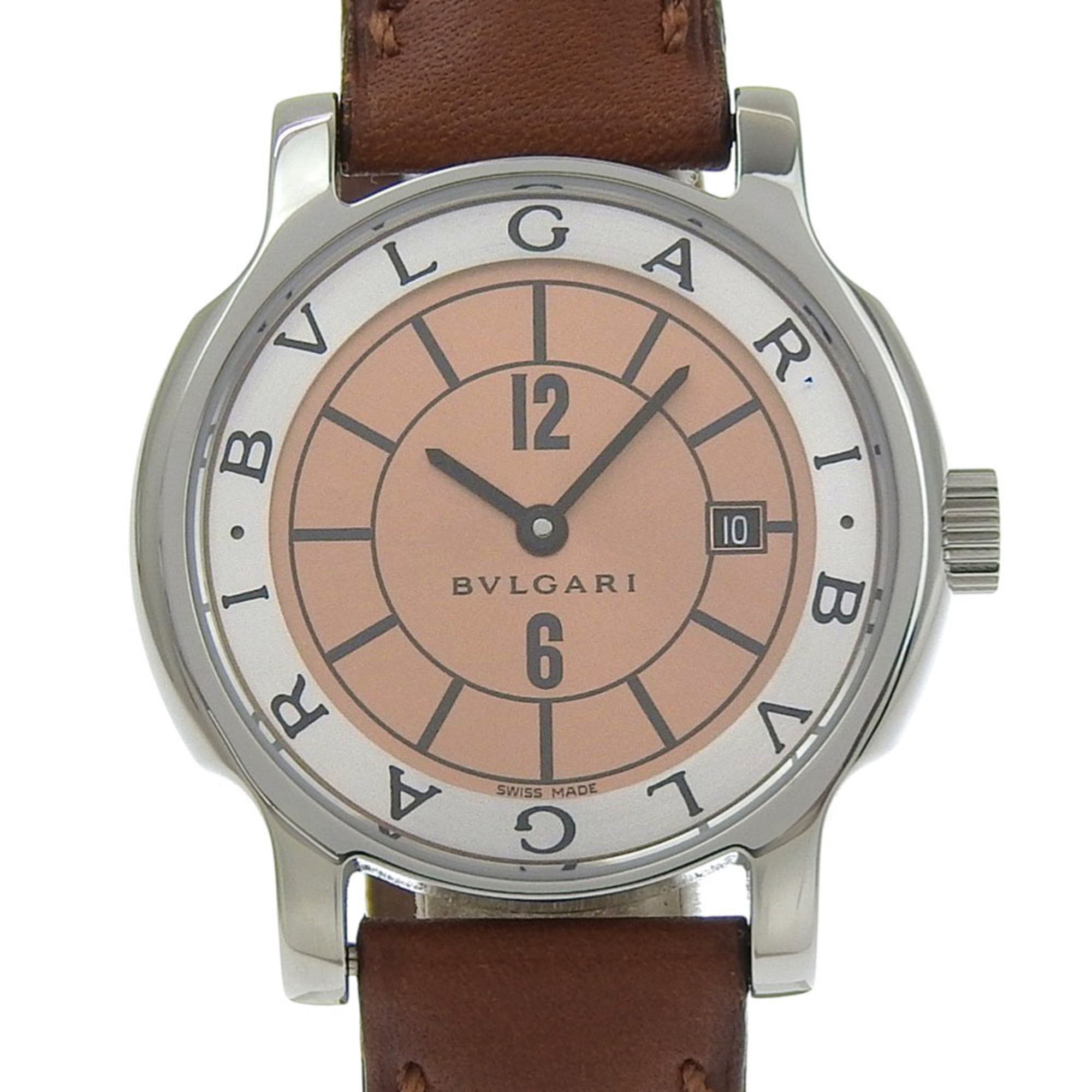 Bulgari BVLGARI Solo Tempo Watch ST29SL Stainless Steel x Leather Quartz Analog Bronze Dial Women's