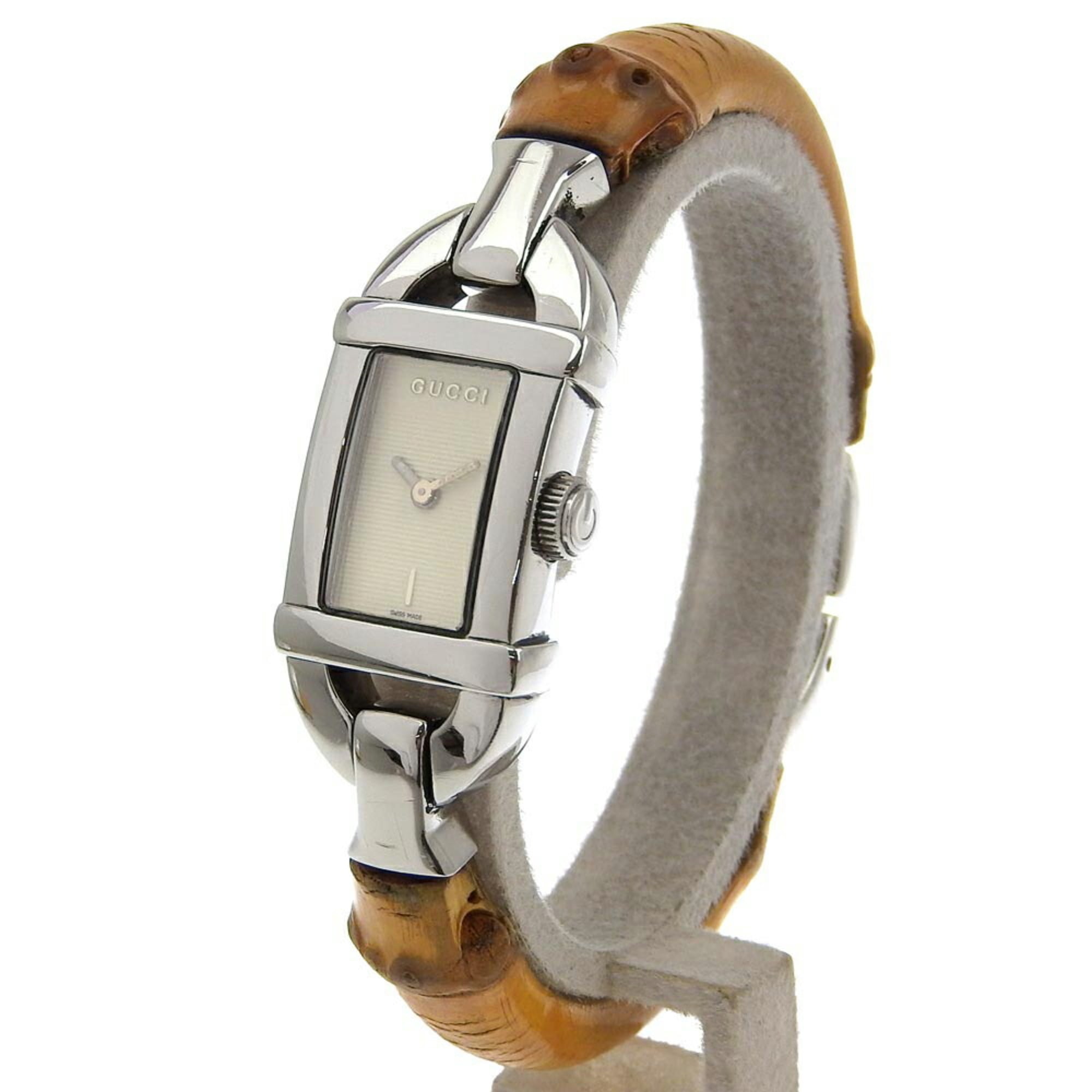 Gucci Watch 6800L Stainless Steel x Bamboo Quartz Analog Display Ivory
