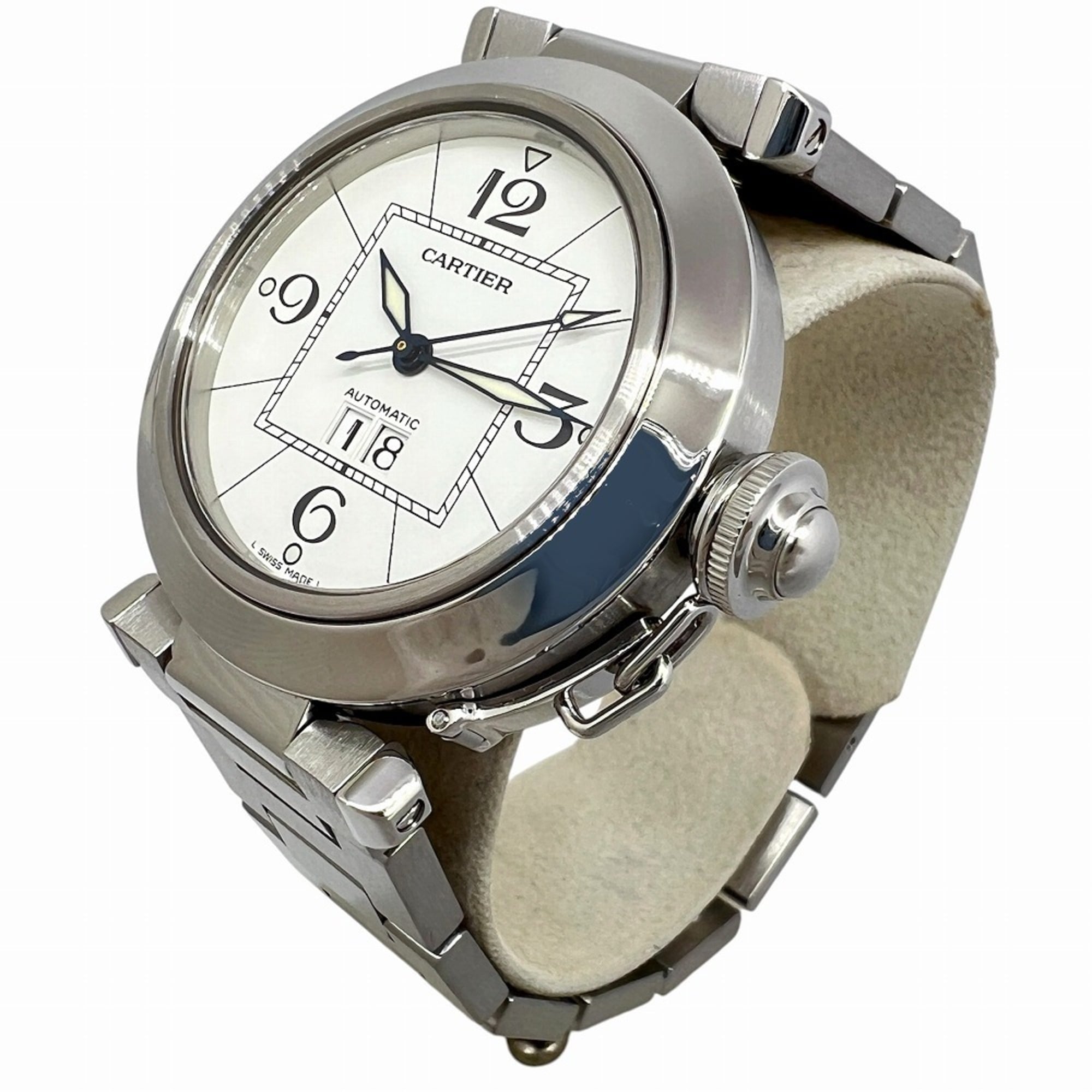 Cartier Pasha C Big Date Stainless Steel White Dial W31055M7 Automatic for Women and Men