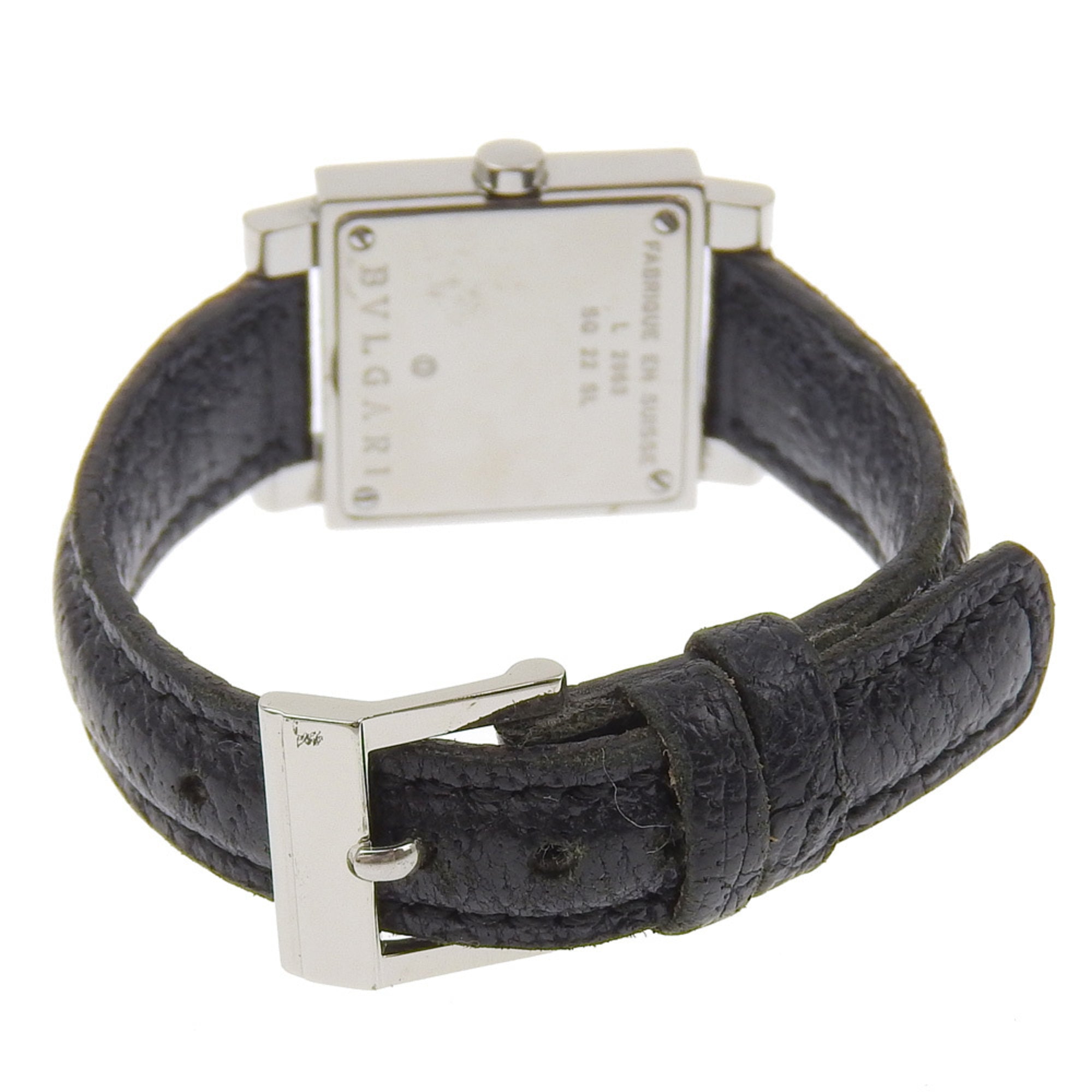 Bvlgari Quadrato SQ22SL dameshorloge, roestvrij staal met reliëfleer, quartz uurwerk, analoge wijzerplaat, zwarte wijzerplaat