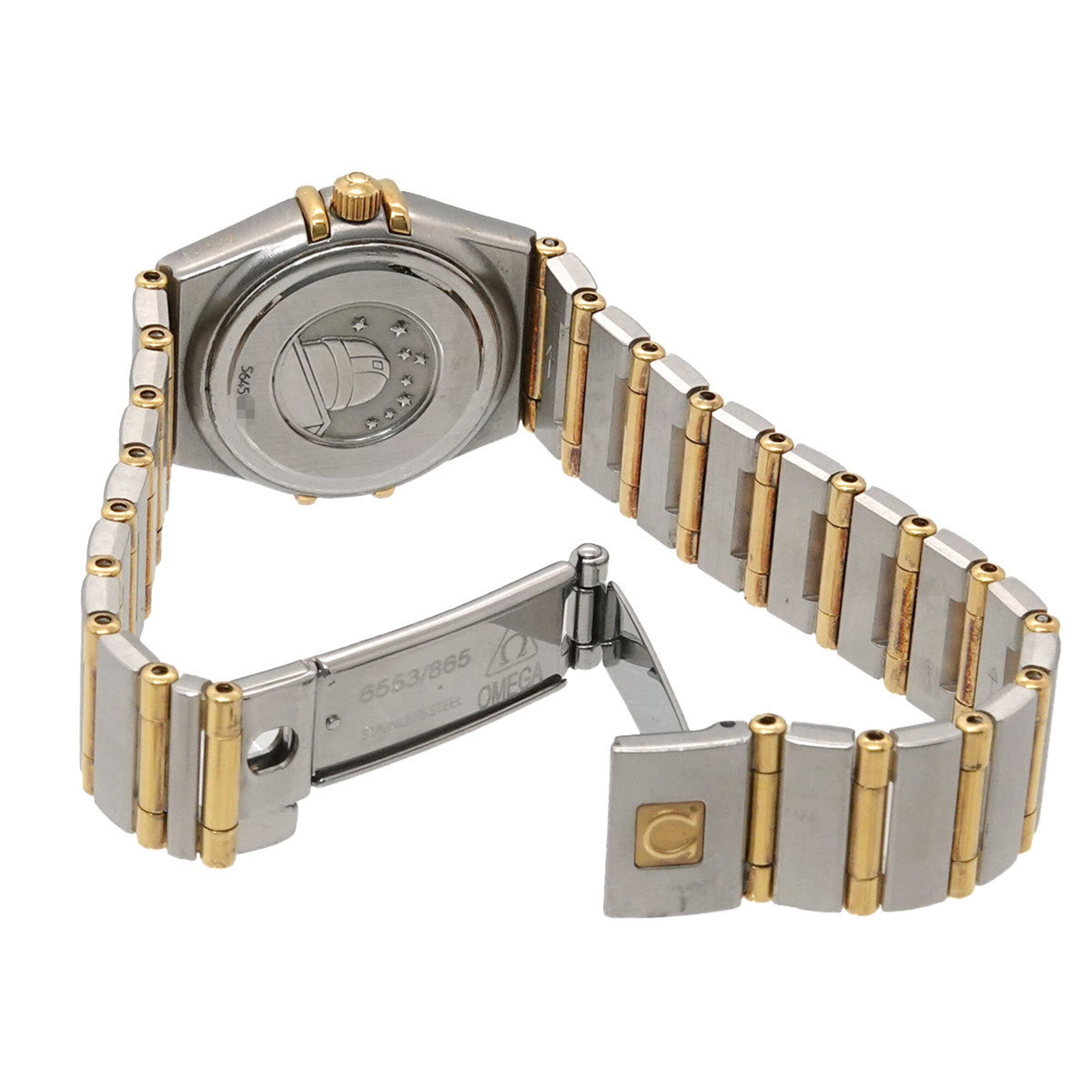 Omega Constellation Mini Combination 1262 75 Ladies' with 12 Diamonds White Shell Yellow Gold Quartz Movement
