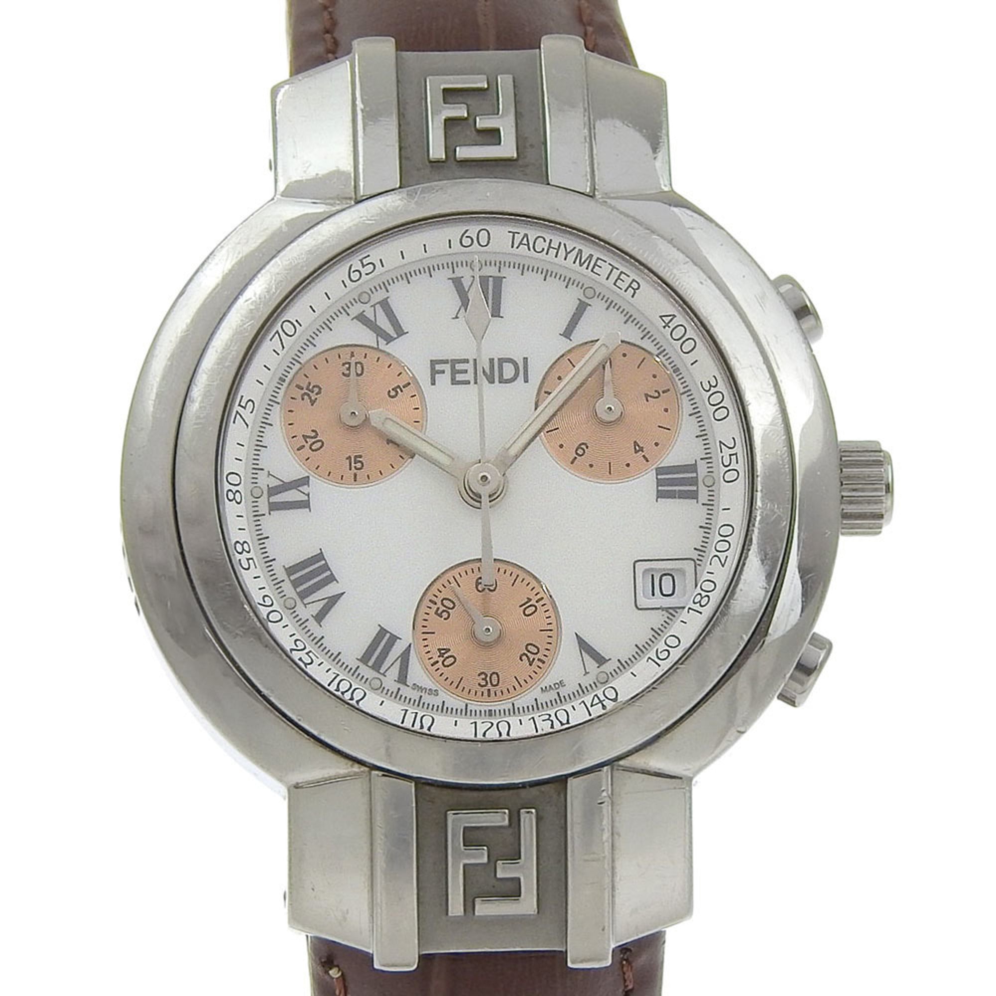 Fendi Olologi 4500L Stainless Steel x Leather White Quartz Analog Watch for Women