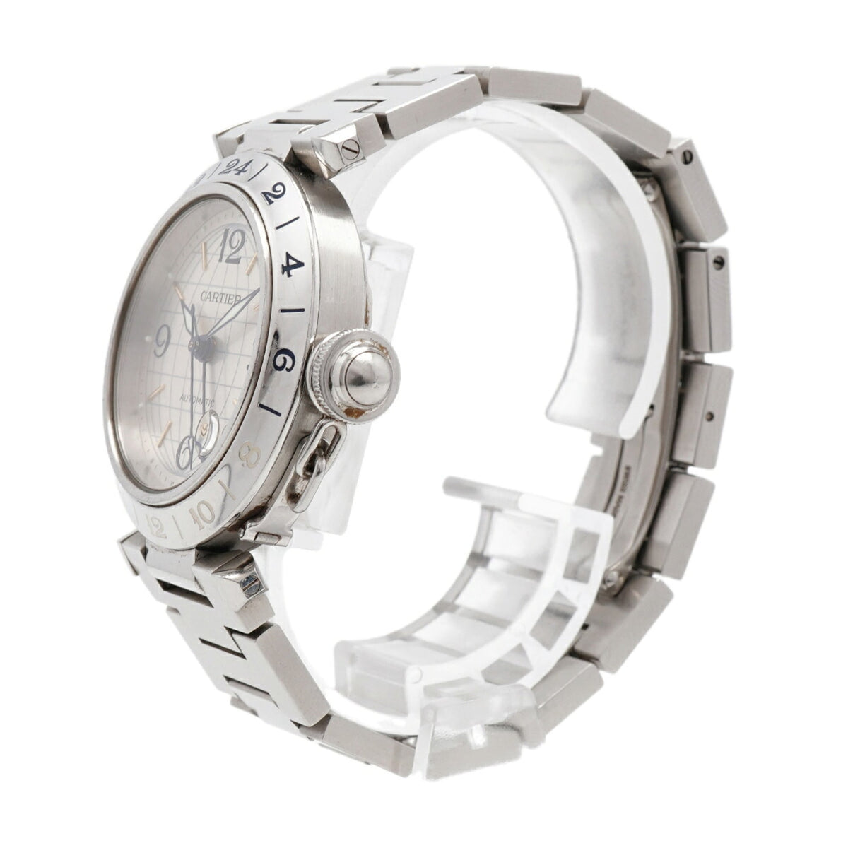Montre Cartier Pasha C Meridian Gmt W31029M7, cadran argenté, 35 mm