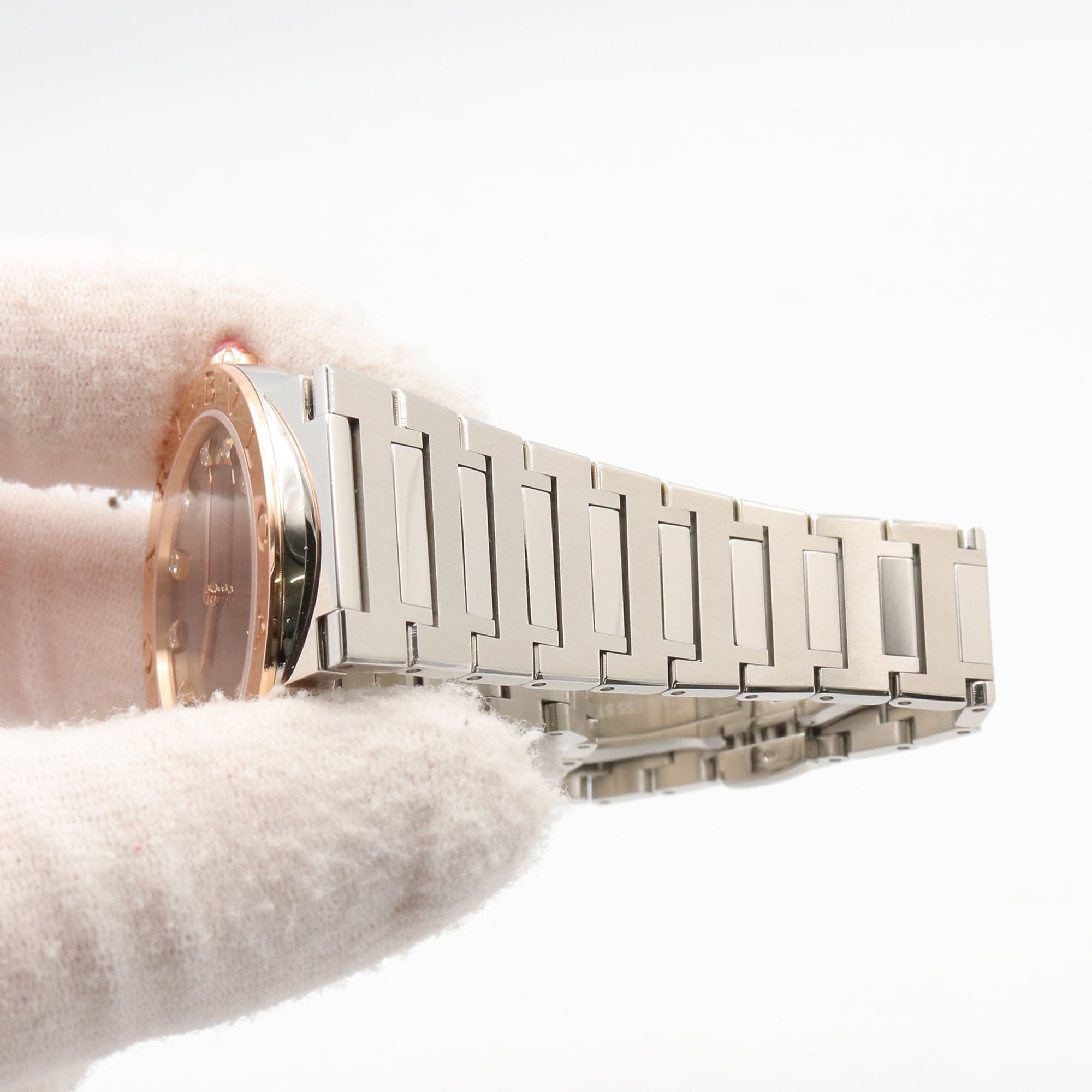 Montre BVLGARI Bulgari à 12 diamants, or Rose 18 carats (PG) et acier inoxydable, pour femme, tons gris, BBP33SG