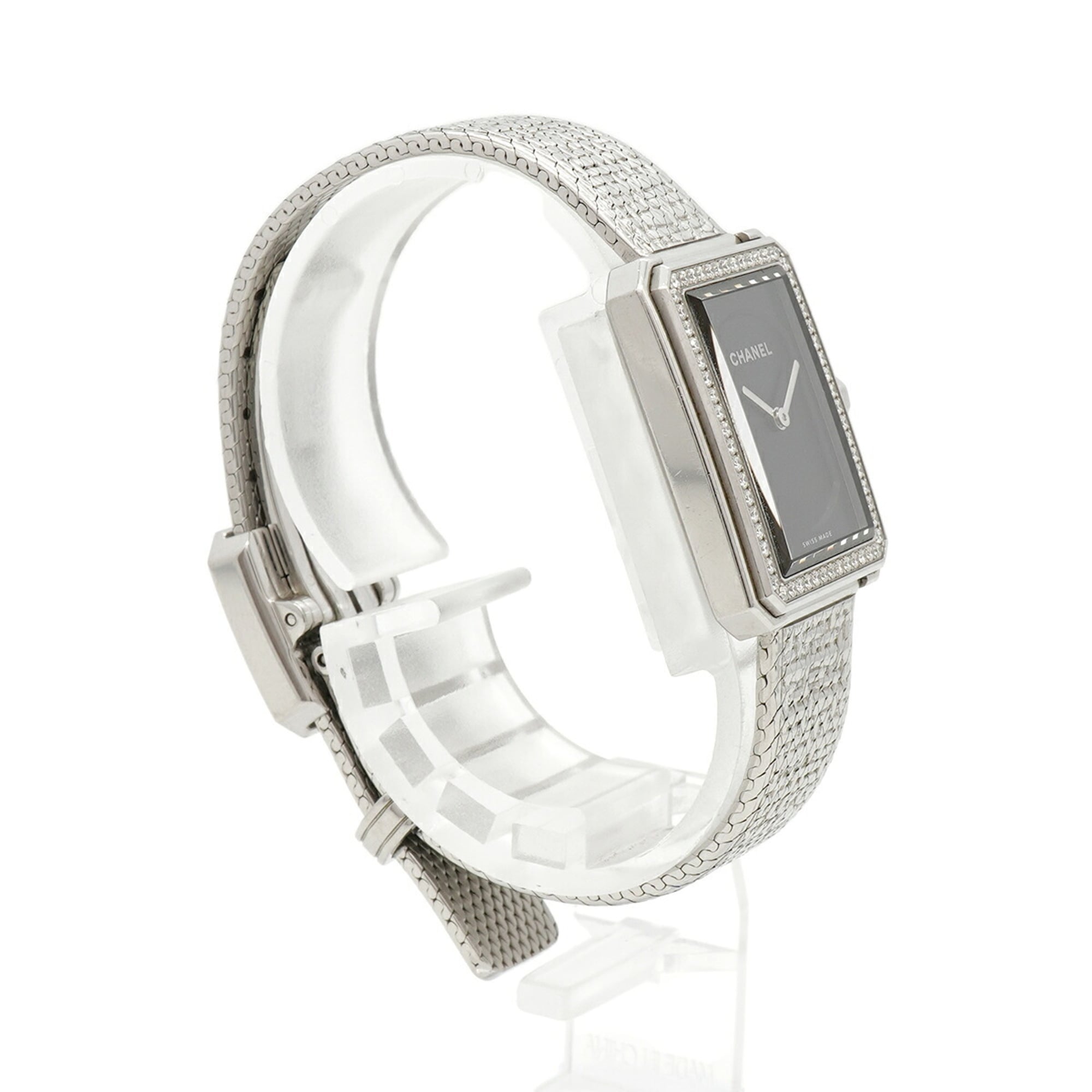 Chanel Boyfriend Tweed mit Diamantlünette H4877 Schwarz Zifferblatt 21 mm Uhr