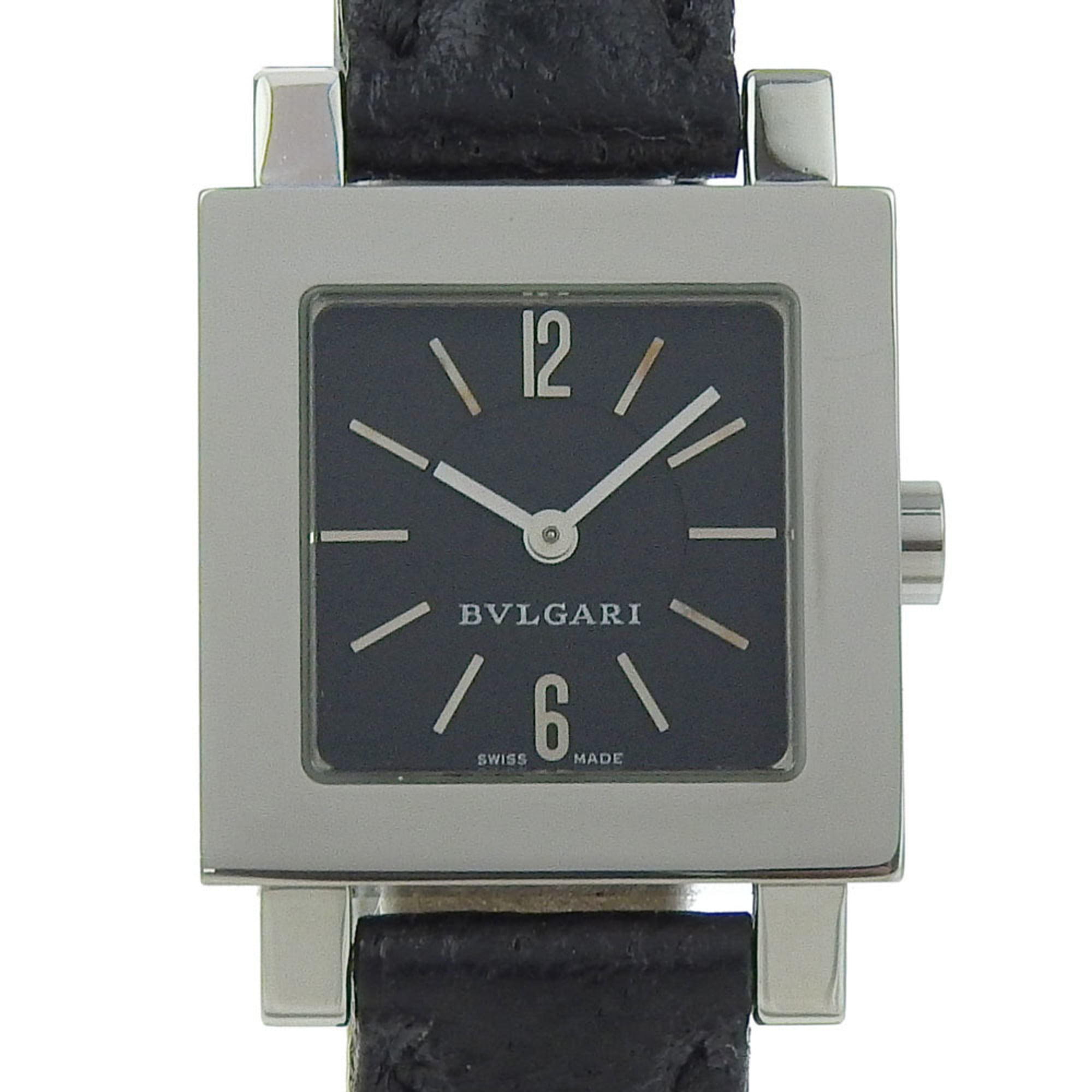 BVLGARI Quadrado SQ22SL Women's Watch, Stainless Steel and Leather, Quartz Movement, Analog Display, Black Dial