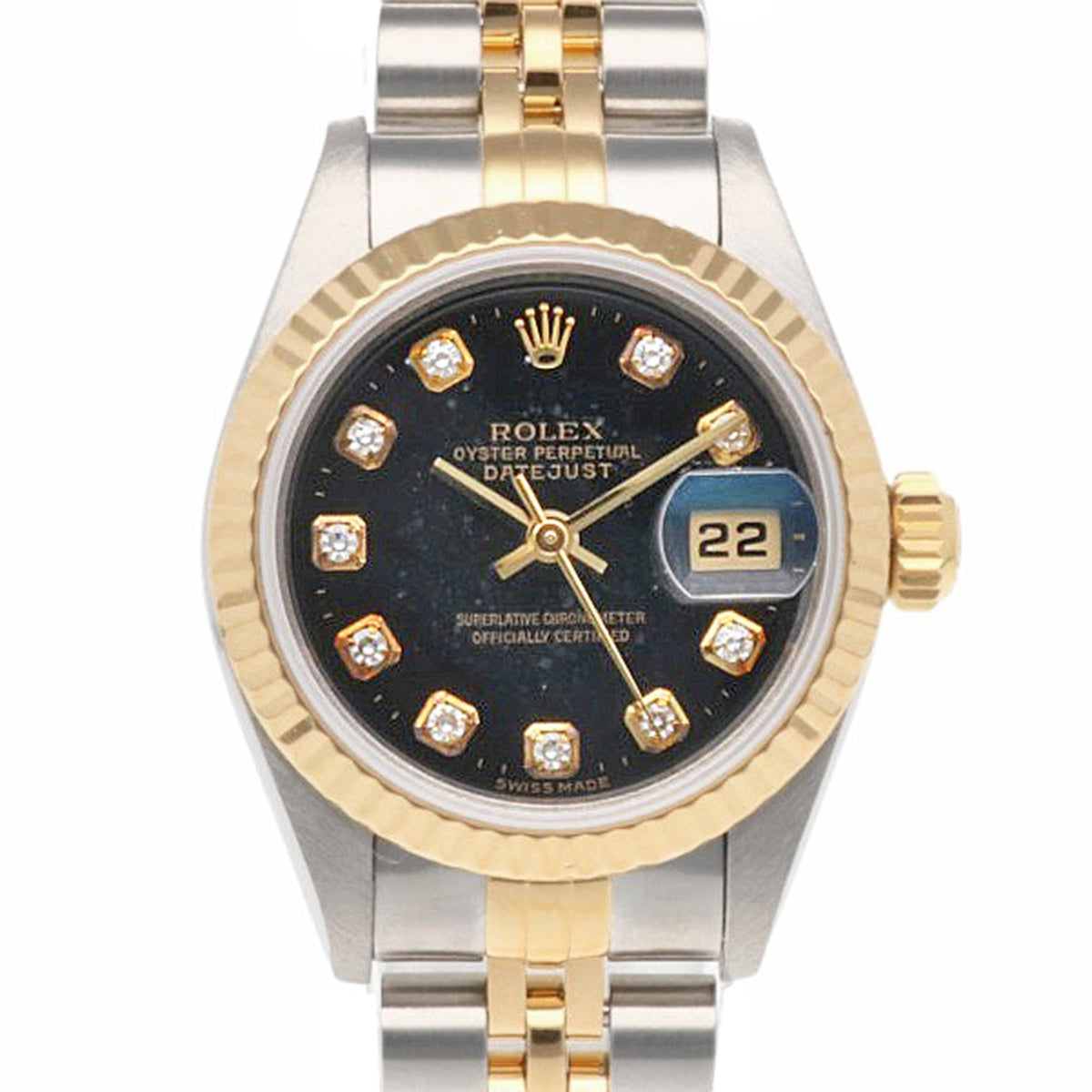 Rolex Datejust Oyster Perpetual 69173G met zwarte wijzerplaat, 26 mm
