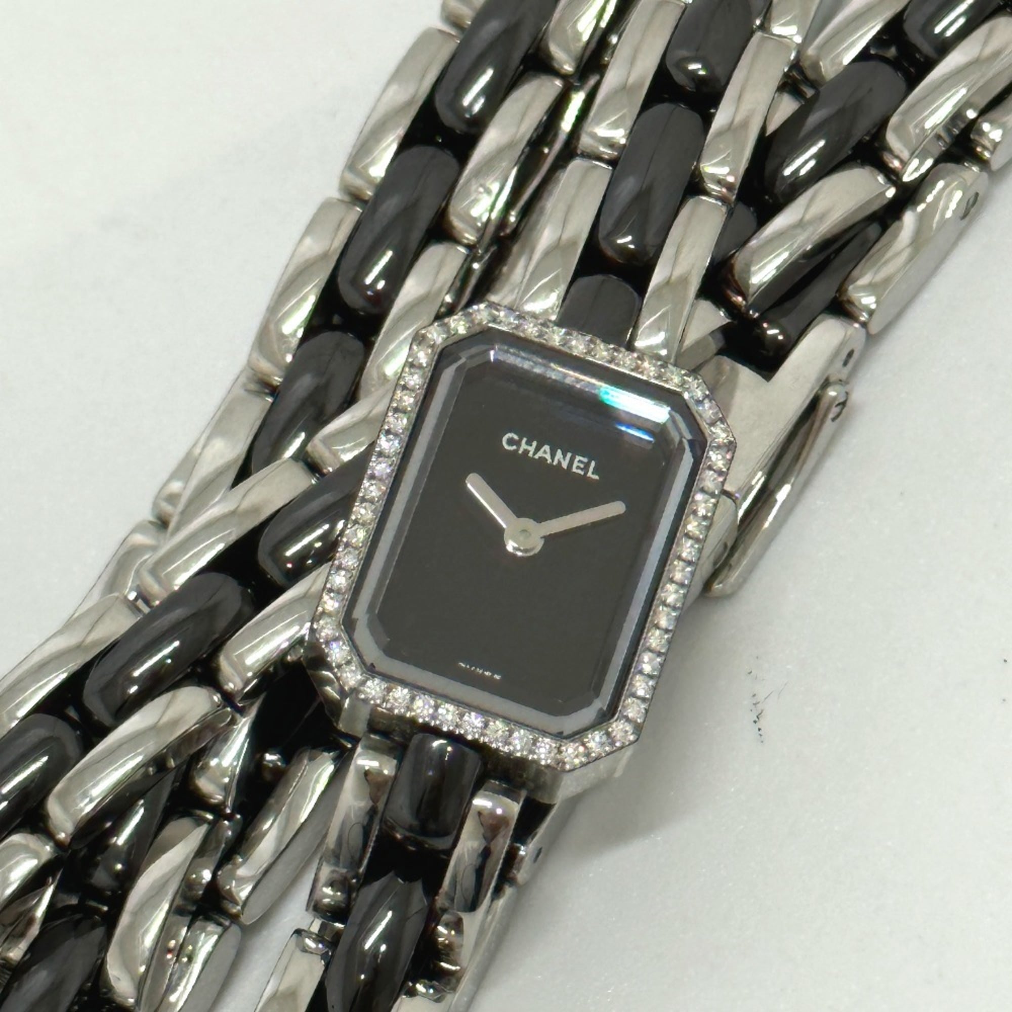 CHANEL Premiere Triple Bracelet Watch H3058 with Diamond Bezel, Stainless Steel/Ceramic, Black