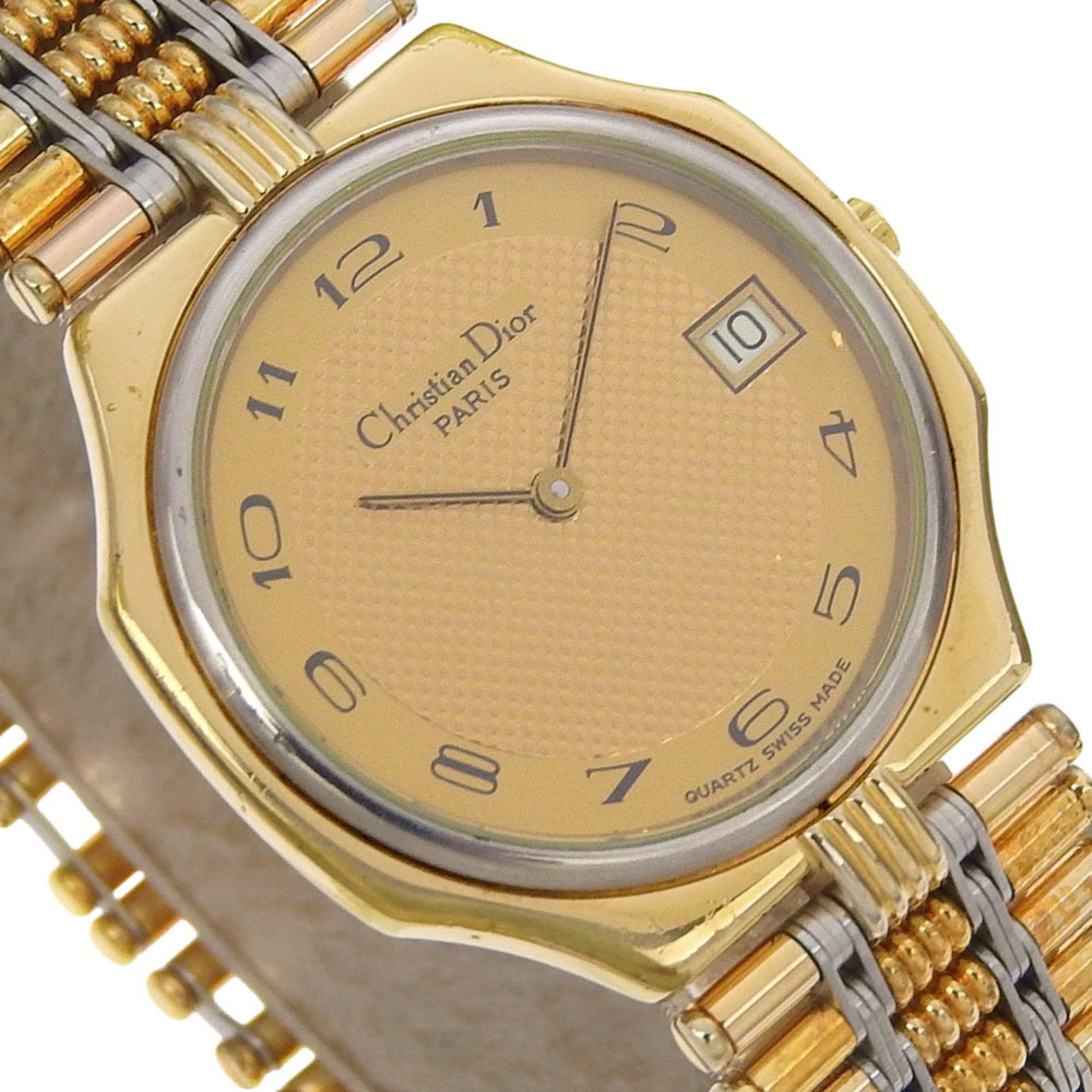 Christian Dior Date Watch 45.15.01 Verguld quartzhorloge met analoge wijzerplaat en gouden wijzerplaat voor heren