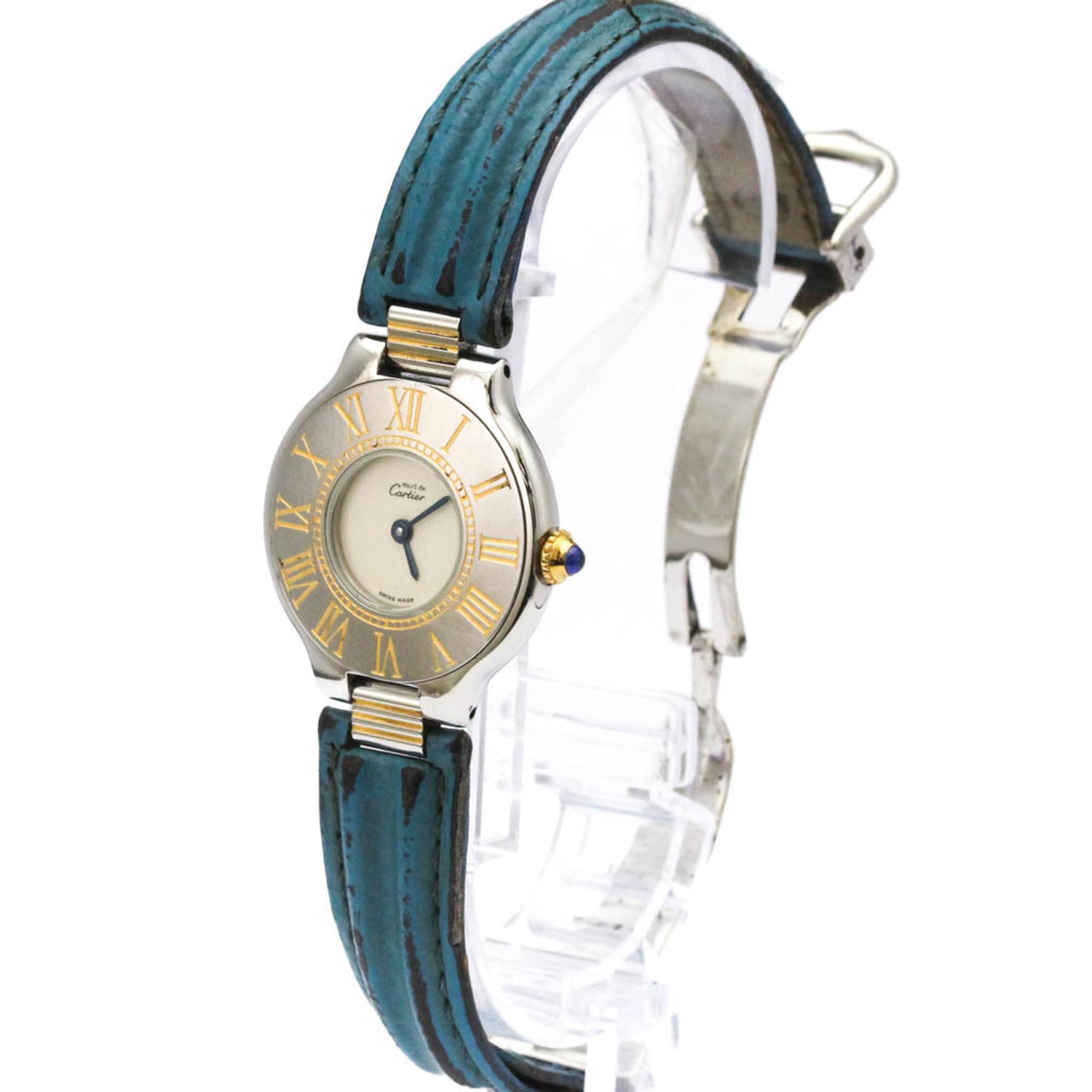 CARTIER Must 21 Gold Plated Steel Leather Quartz Ladies Watch Polished