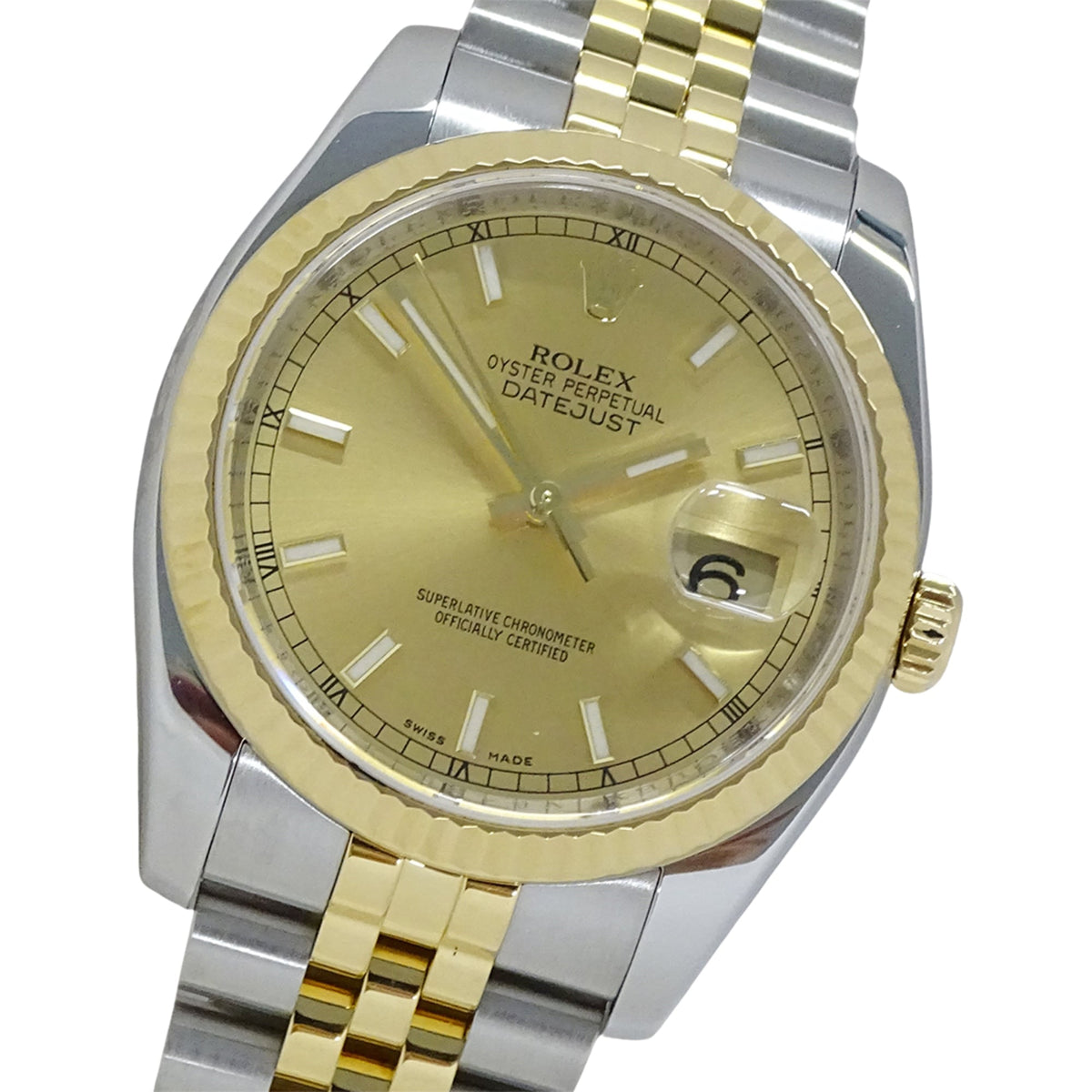Rolex Datejust 116233 V met gouden wijzerplaat, 36 mm horloge