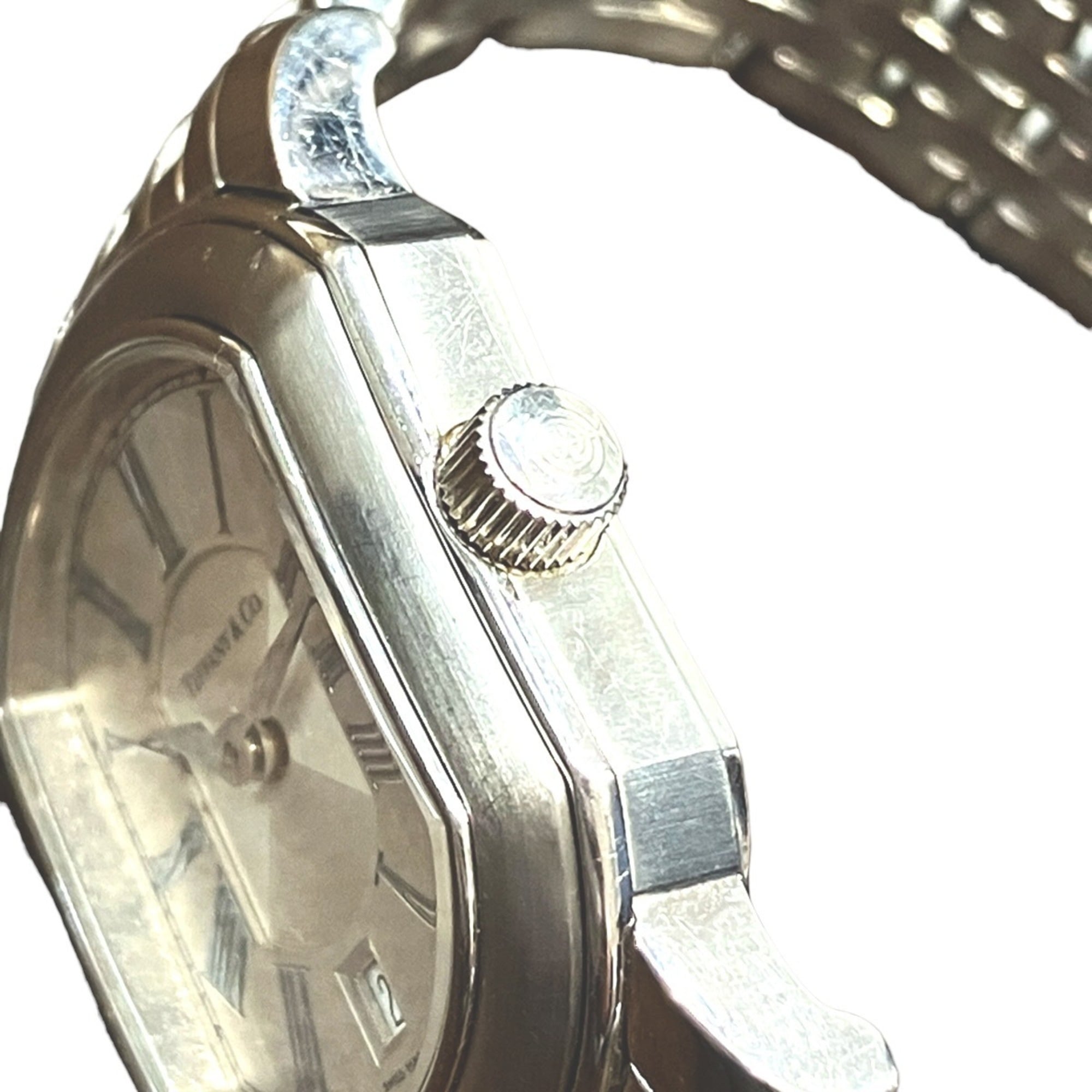 Tiffany & Co. Mark Coupe Date watch, total weight 58.2g, stainless steel, quartz movement, silver dial.