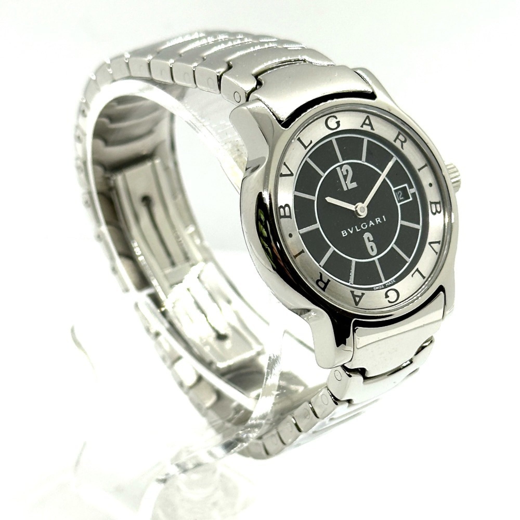 BVLGARI ST29S Solotempo Quarz-Uhr Datum, Edelstahl, Damenuhr, Silber