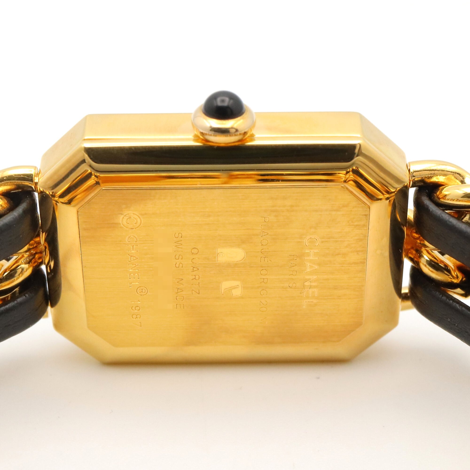 Montre Chanel CHANEL Première S, plaquée or (GP), bracelet en cuir, pour femme, Noir, H0001