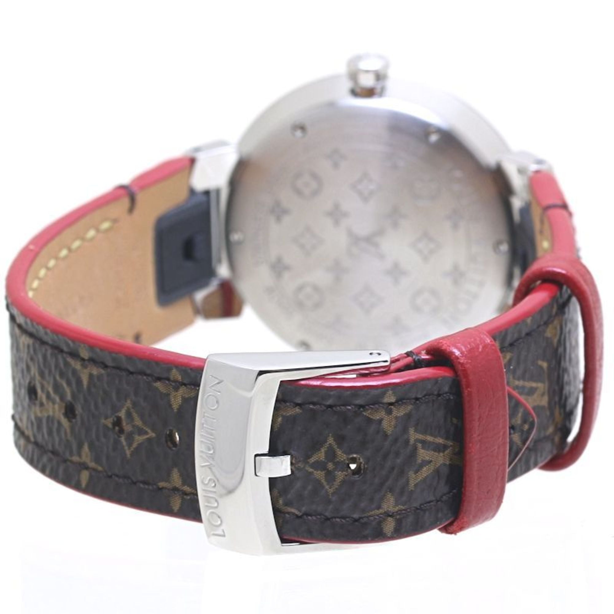 LOUIS VUITTON Tambour MM Damenuhr mit regenbogenfarbenen Steinen, Modell QA159Z, Artikelnummer 40091