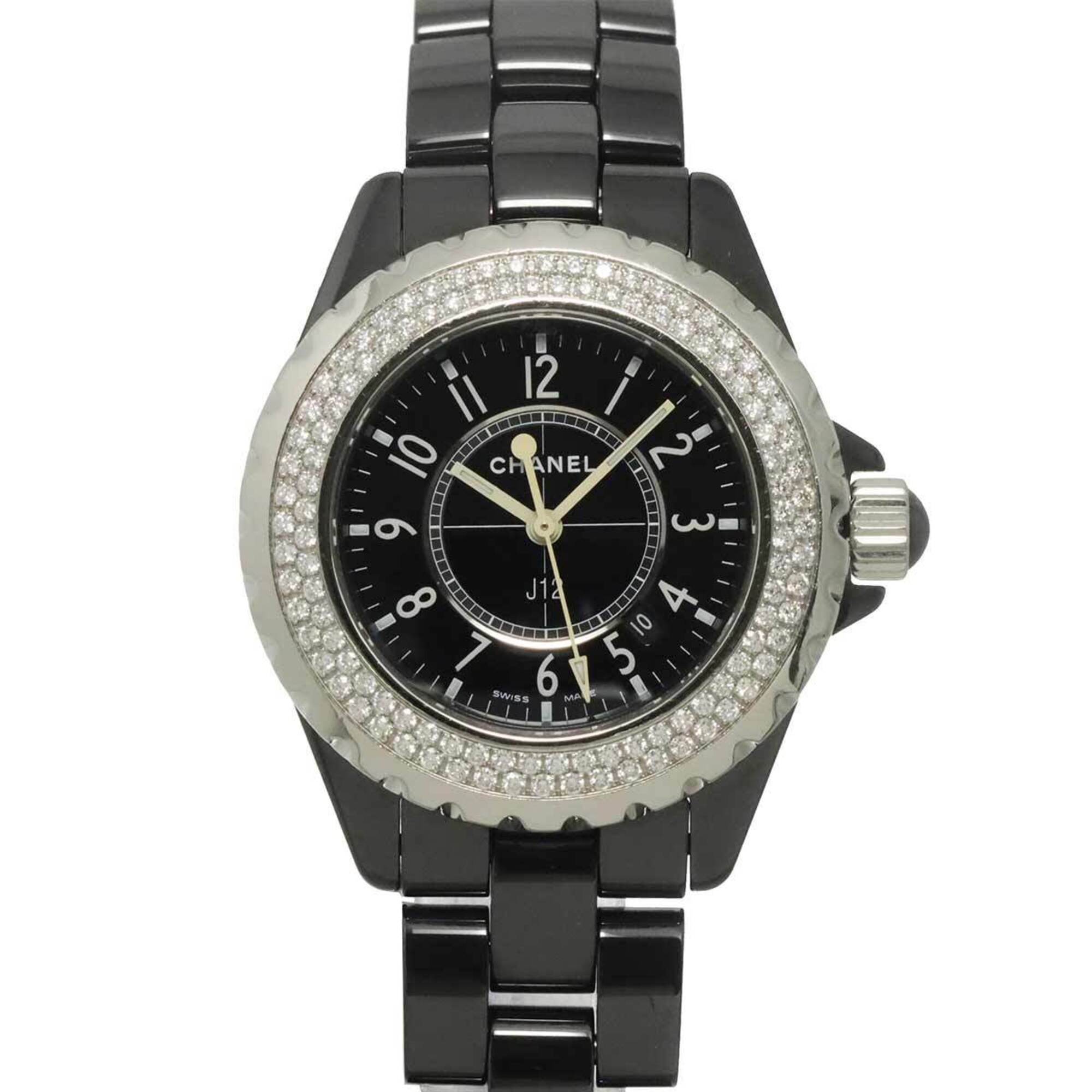 Chanel J12 33mm H0949 Genuine Diamond Bezel Ladies' Black Ceramic Date Quartz