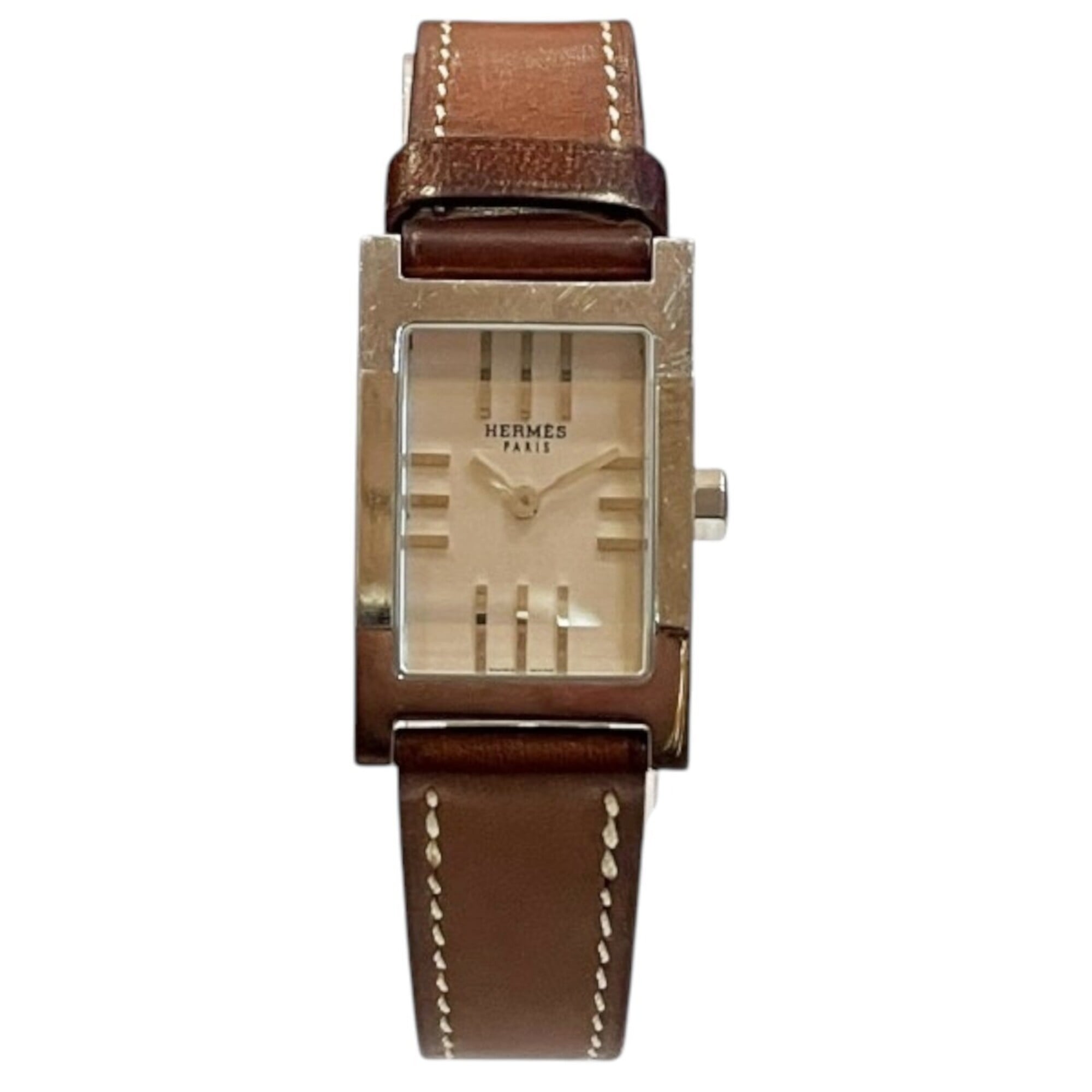 Hermes Tandem watch, total weight 20.4g, stainless steel, genuine leather strap, quartz movement, TA1.210