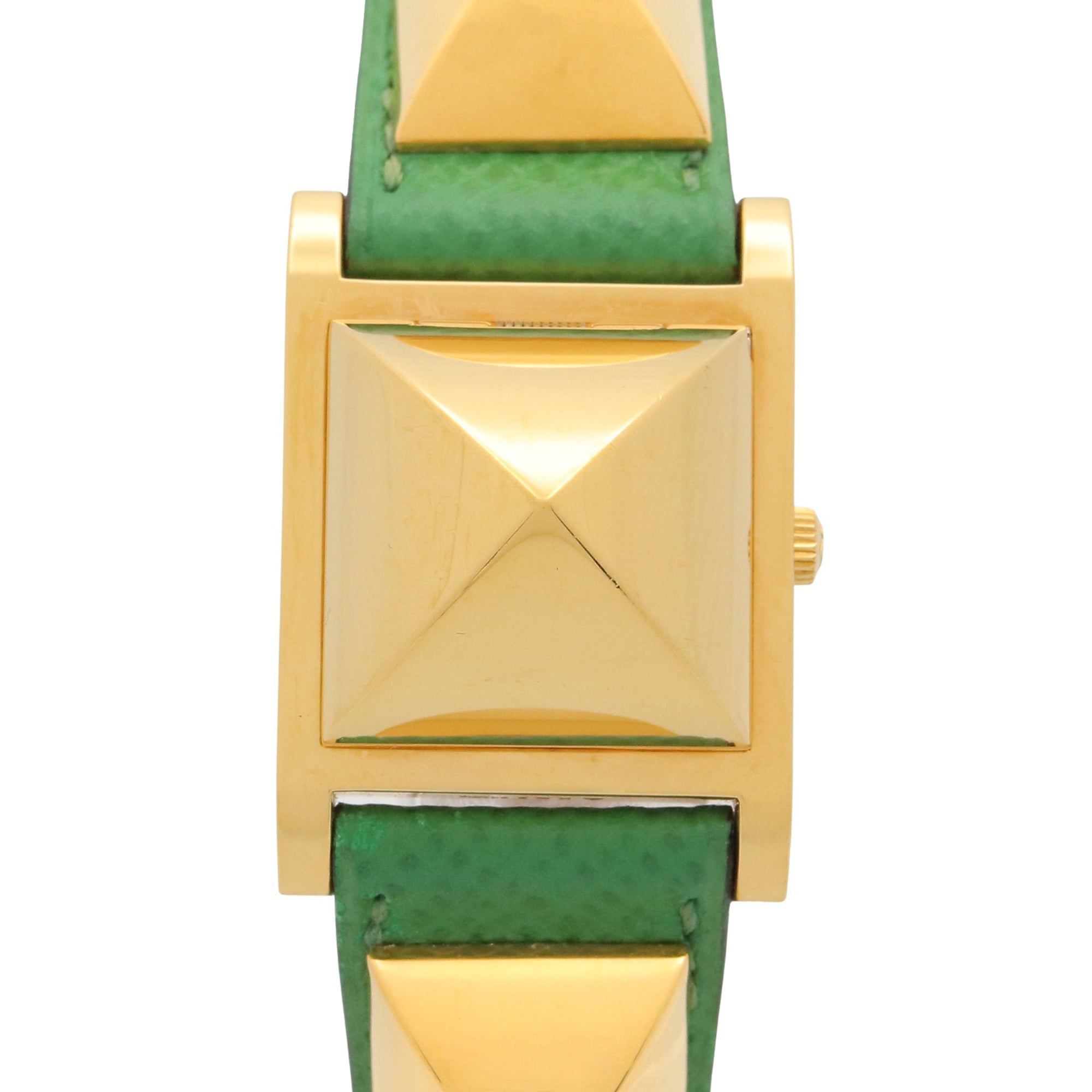 Hermes Medor watch, gold-plated (GP), leather strap, women's, white, ME1.201