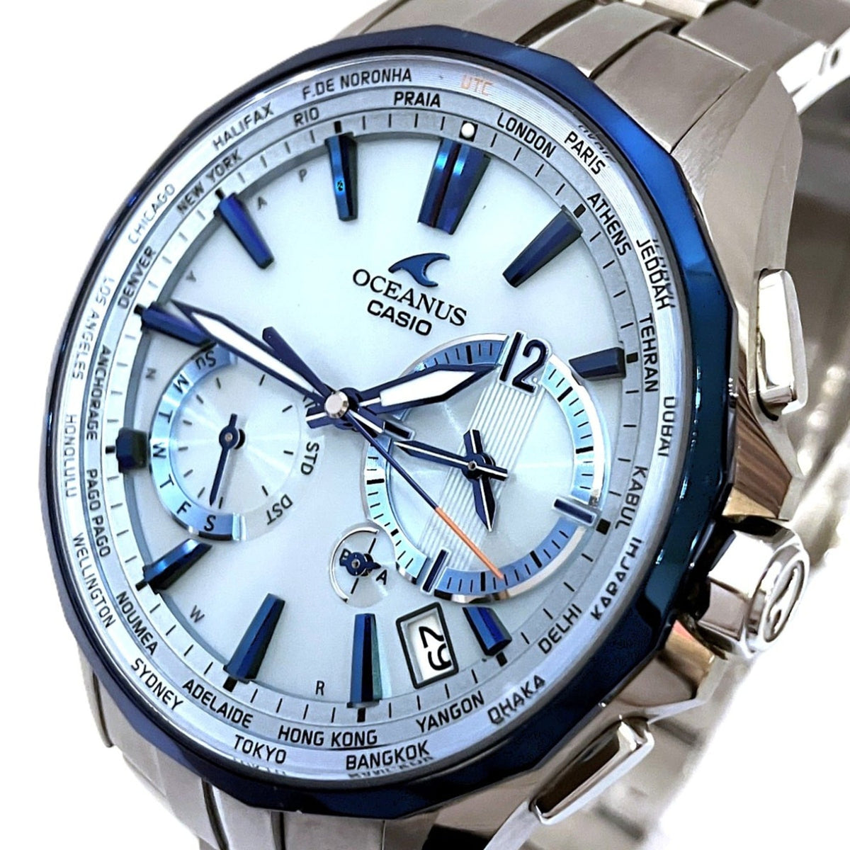 Montre Casio Oceanus Manta OCW-S3400, cadran bleu, 42 mm