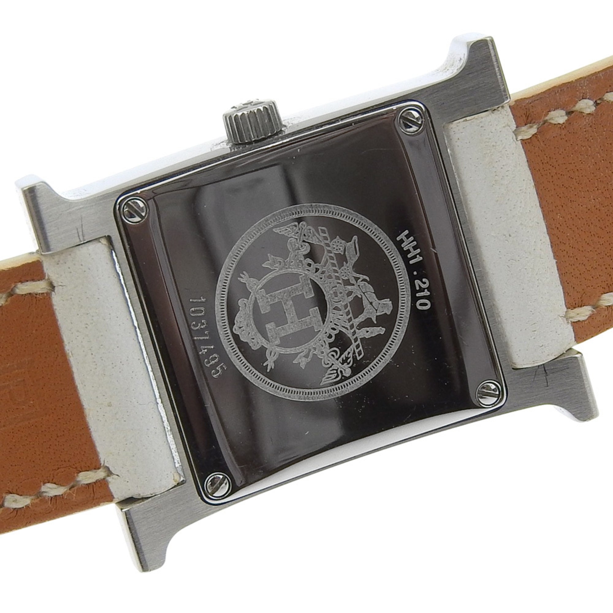 Hermès H Watch Double Tour HH1.210, roestvrij staal en glad leer, vervaardigd in Frankrijk, 2012, zilverkleurig P-kwarts uurwerk, analoge wijzerplaat, witte wijzerplaat, Heure-horloge voor dames.