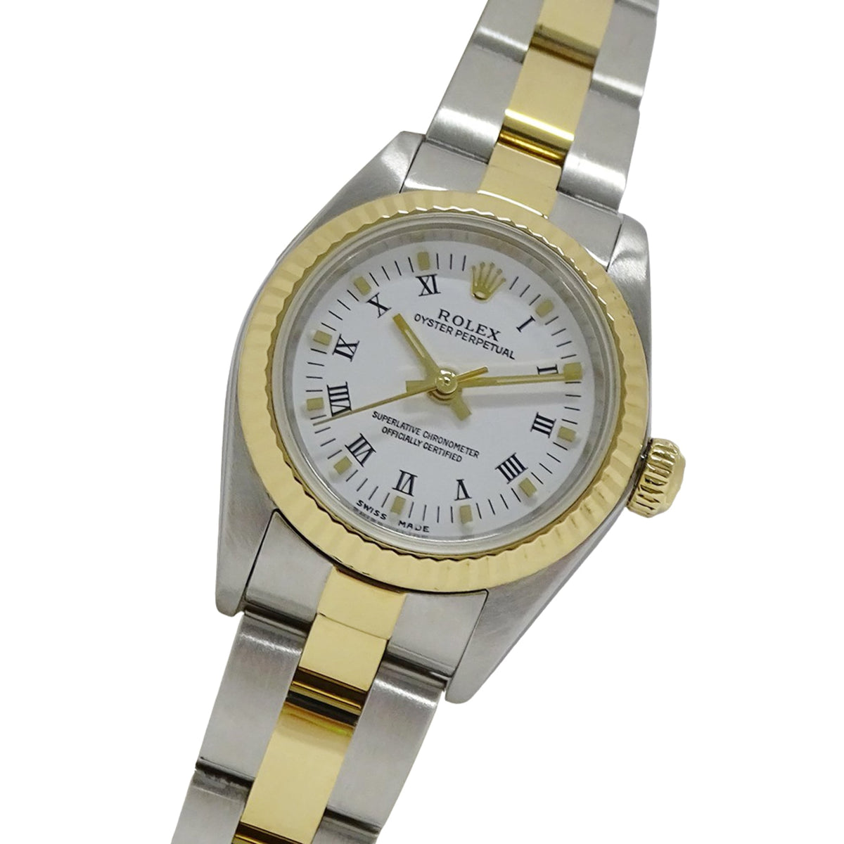 Rolex Oyster Perpetual 76193 K met witte wijzerplaat, 25 mm