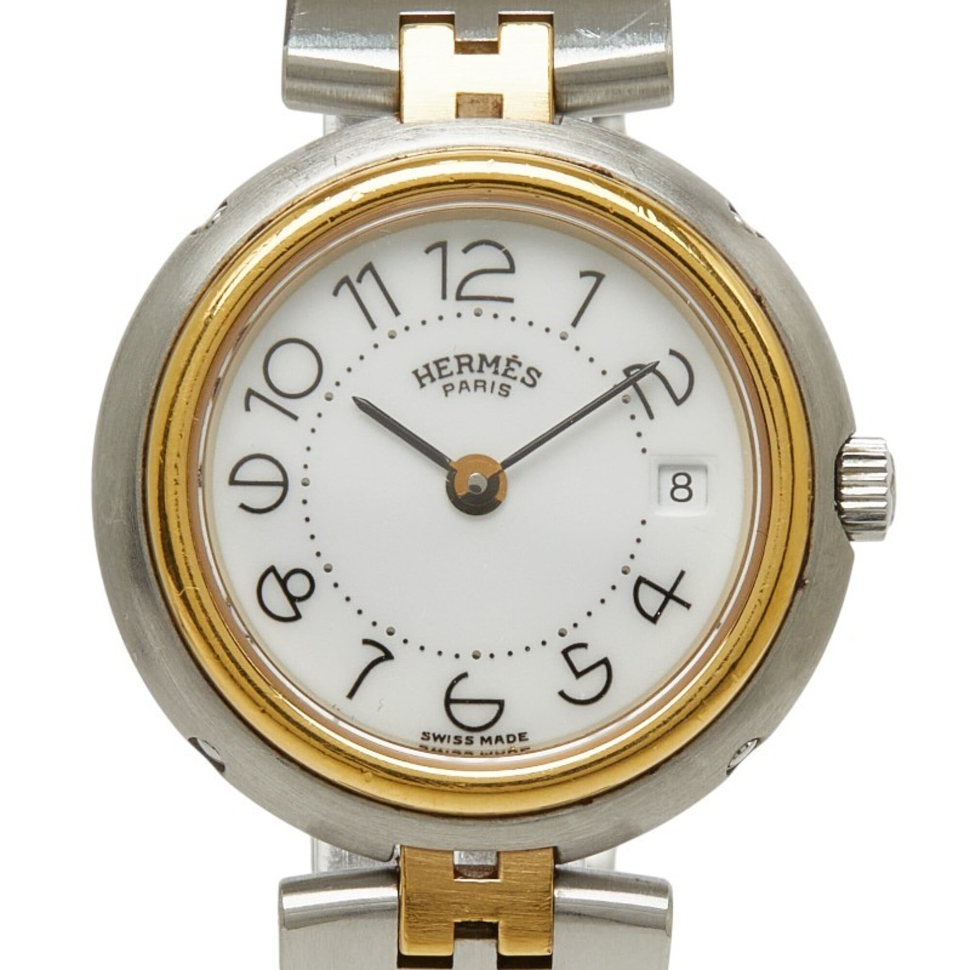 Hermes Profile Quartz White Dial Stainless Steel Plated Wo.