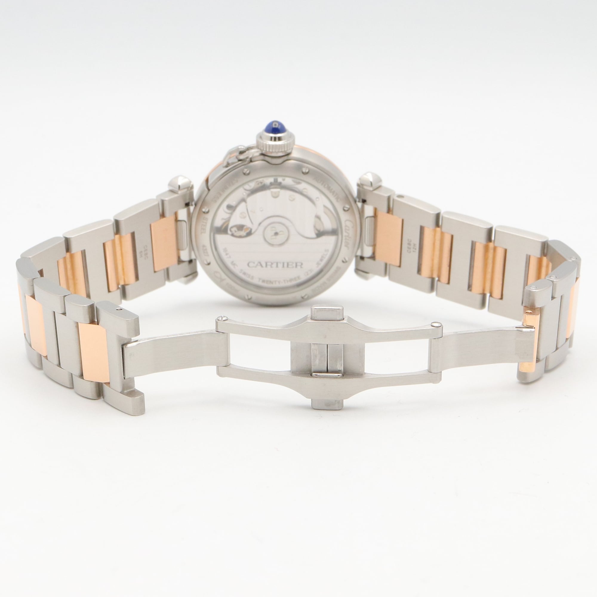 Cartier Pasha de Uhr, 18 Karat Roségold (PG) und Edelstahl, Herrengröße, Silber, W2PA0008