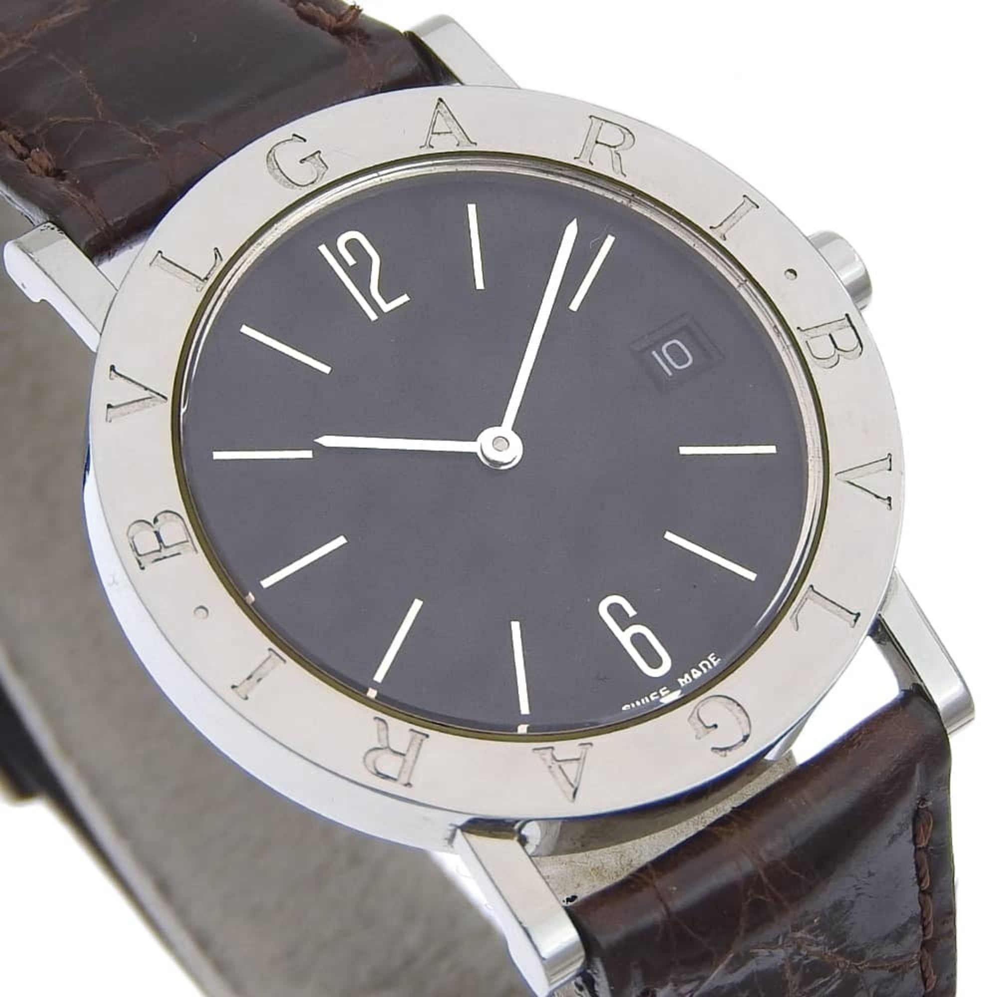 BVLGARI Horloge BB33SLD Roestvrij staal x leer Kwarts Analoog Zwarte wijzerplaat Bvlgari Unisex