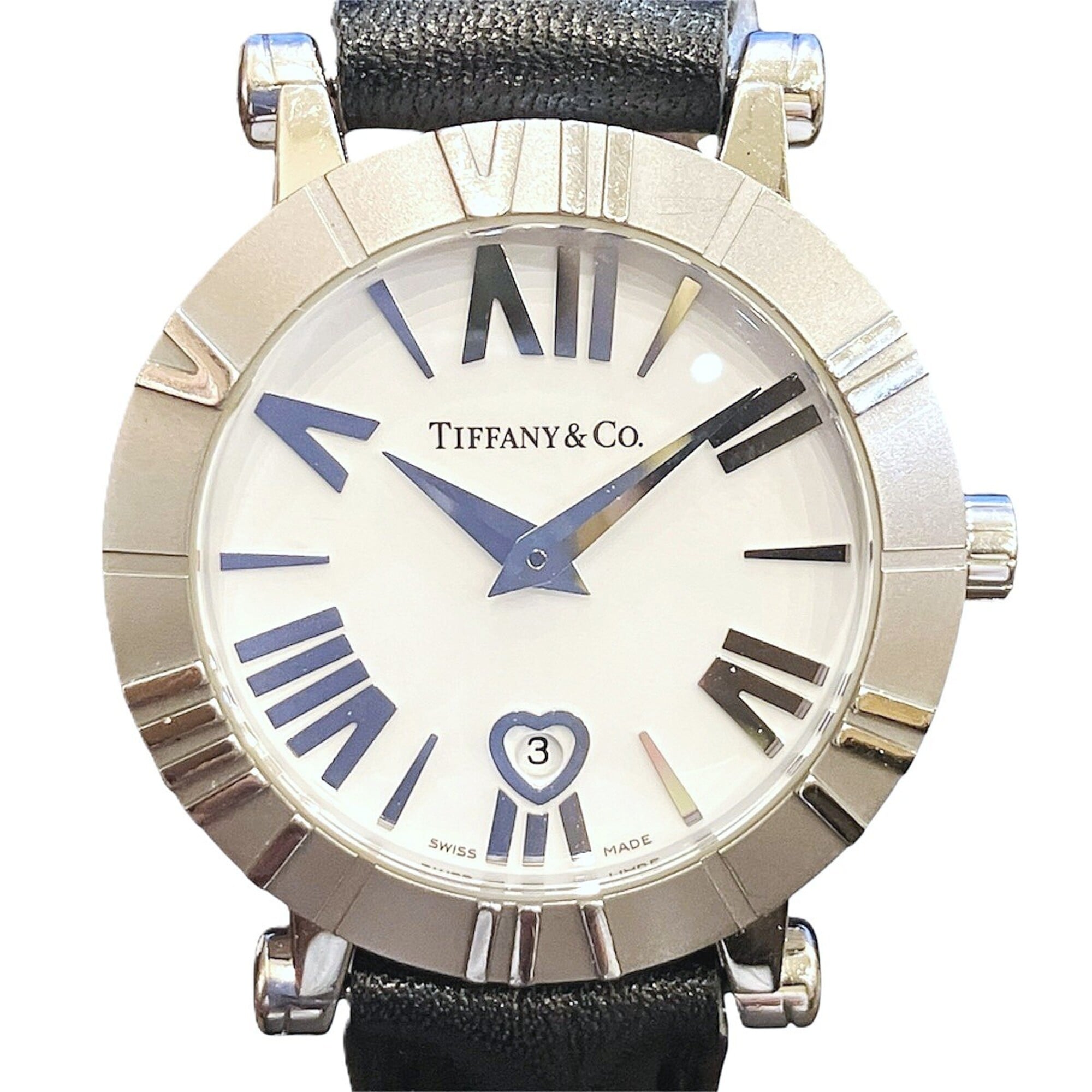 Tiffany & Co. Atlas watch, total weight 36.4g, stainless steel, genuine leather strap, quartz movement, white dial, Z1300.11.11A20
