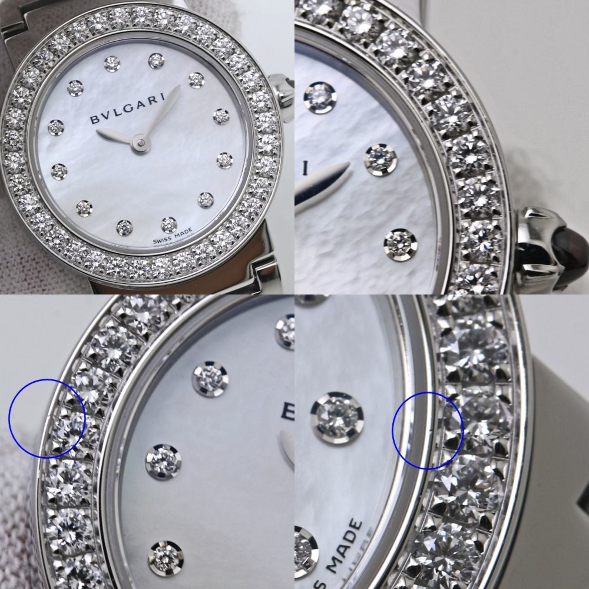 BVLGARI Damenuhr aus Edelstahl mit Lünette mit 12 Diamanten (BBL26WSDS BBL26S 102374) 40086