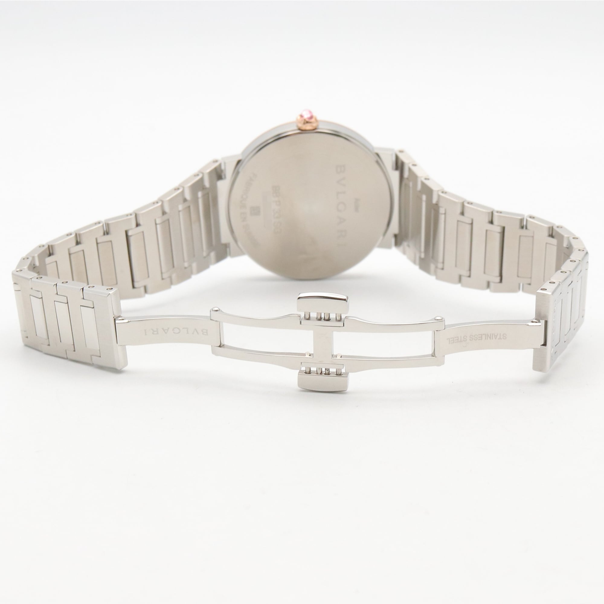 Montre BVLGARI Bulgari à 12 diamants, or Rose 18 carats (PG) et acier inoxydable, pour femme, tons gris, BBP33SG