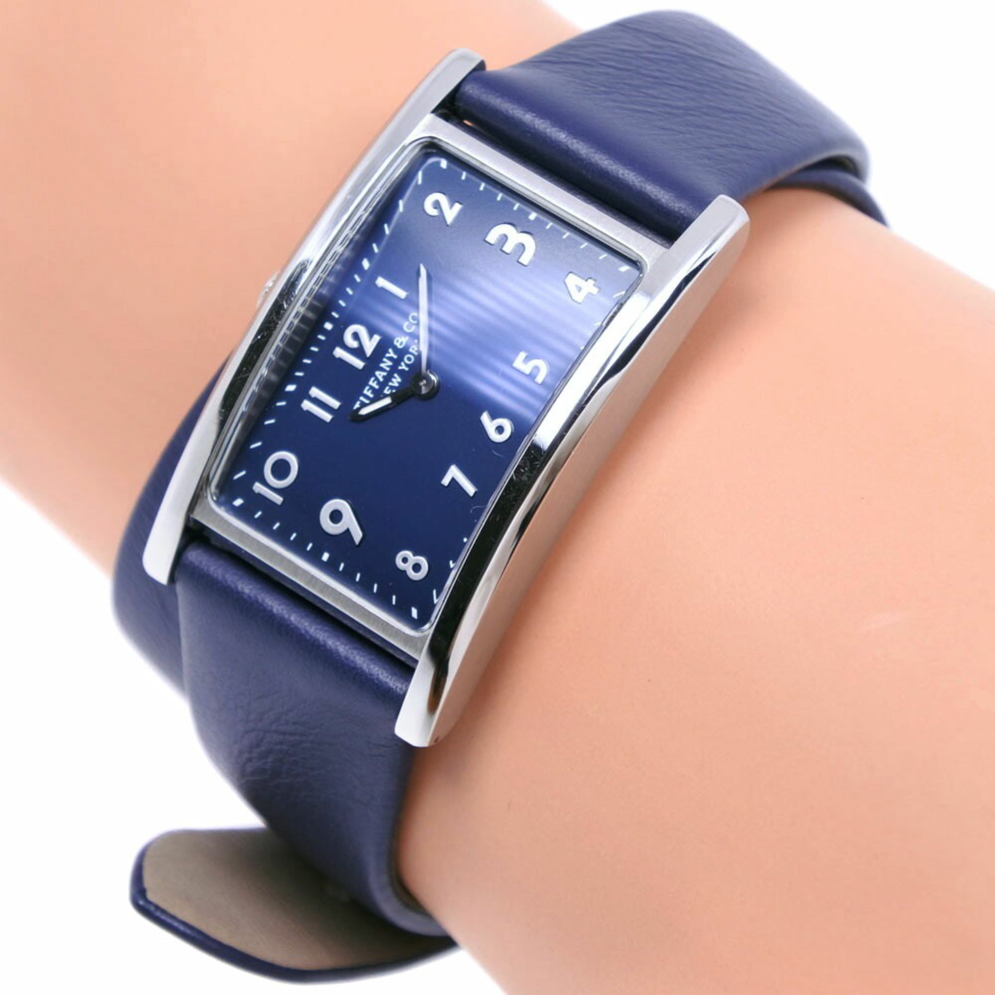 TIFFANY&Co. Tiffany East West Mini 36668694 Stainless Steel x Leather Navy Quartz Analog Display Women's Dial Watch