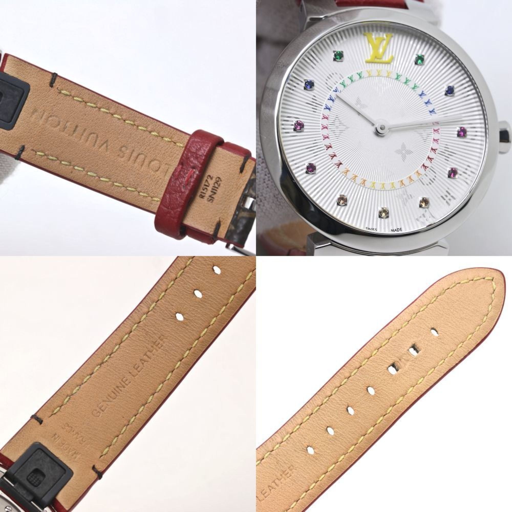 LOUIS VUITTON Tambour MM Damenuhr mit regenbogenfarbenen Steinen, Modell QA159Z, Artikelnummer 40091