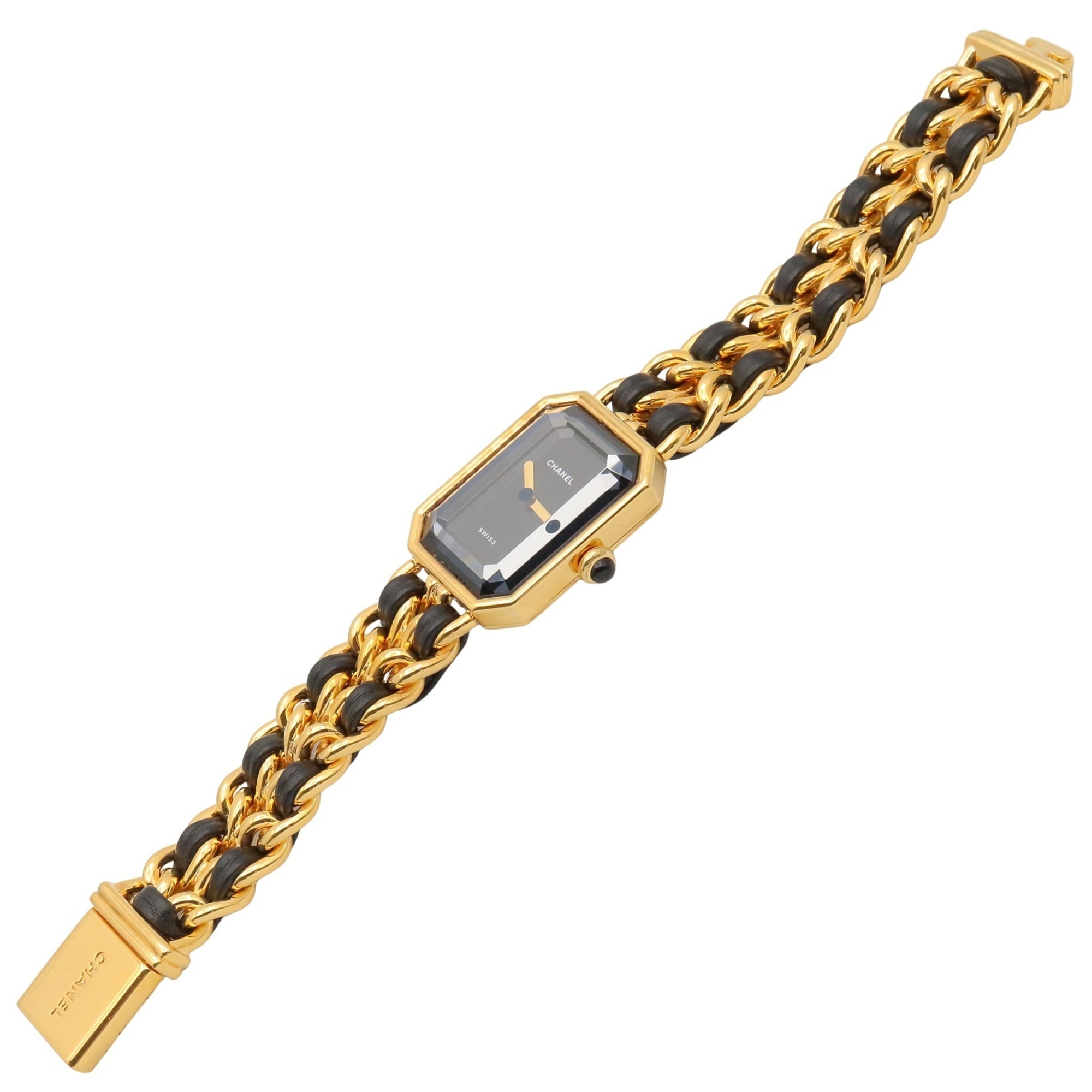 Montre Chanel CHANEL Première S, plaquée or (GP), bracelet en cuir, pour femme, Noir, H0001