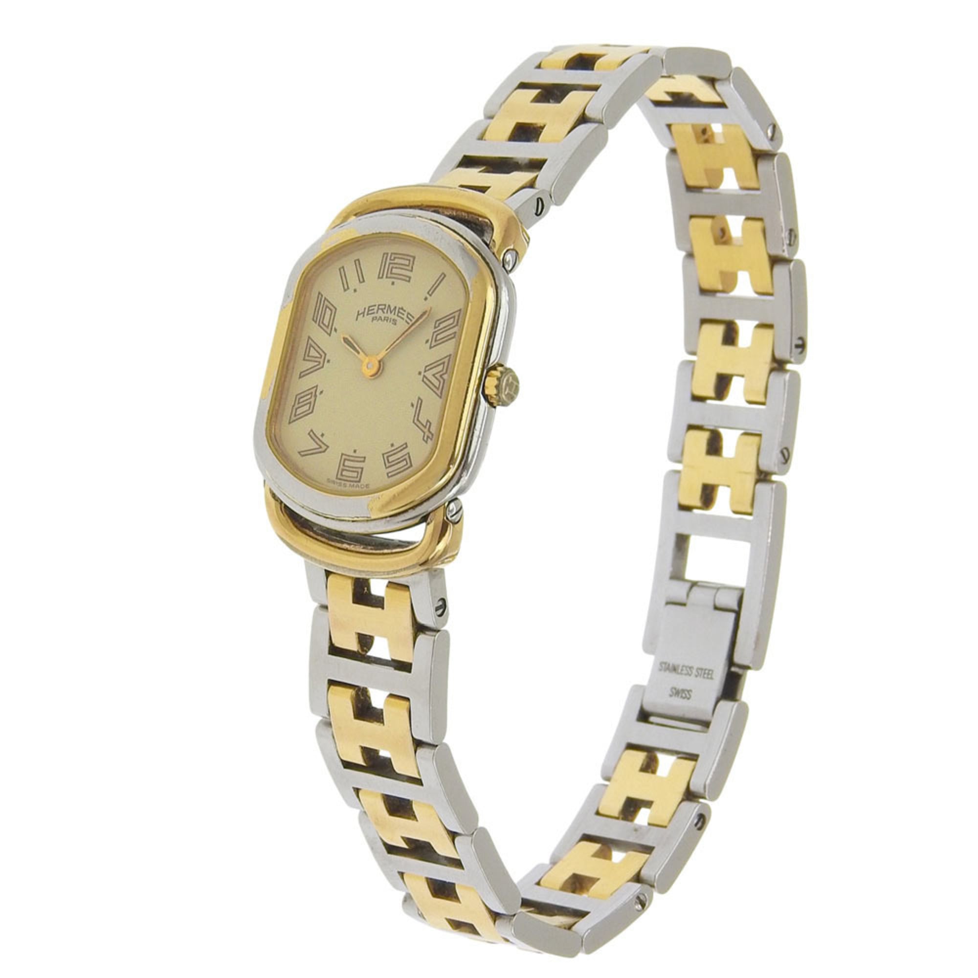 HermÃ¨s Rally Watch RA1.240, Stainless Steel with Gold Plated Quartz Movement, Analog Display, Dial, Women's