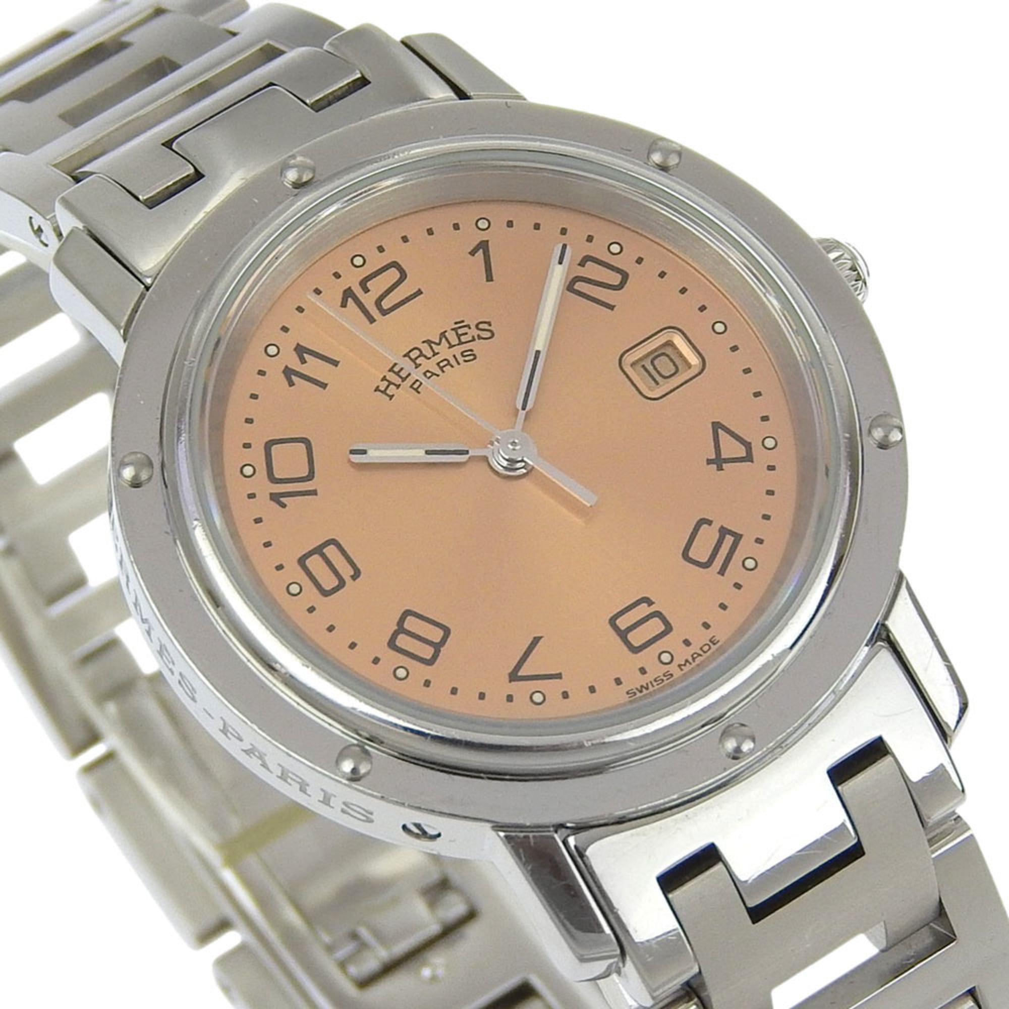 Hermès Clipper-horloge CL4.410, roestvrij staal, quartz, analoge wijzerplaat, roze wijzerplaat, voor jongens