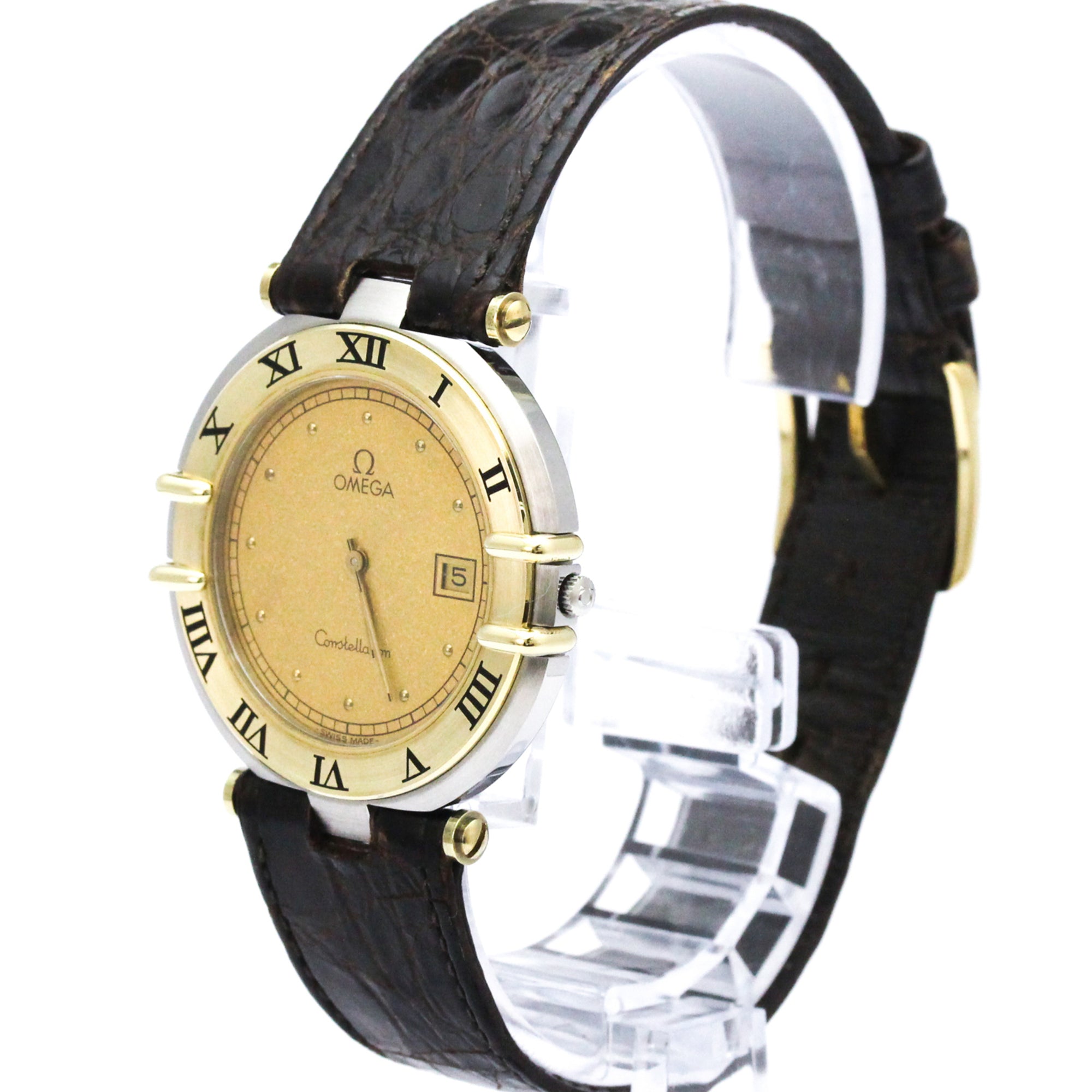 OMEGA Constellation Date 18K Gold Steel Mens Watch 196.0360 Polished