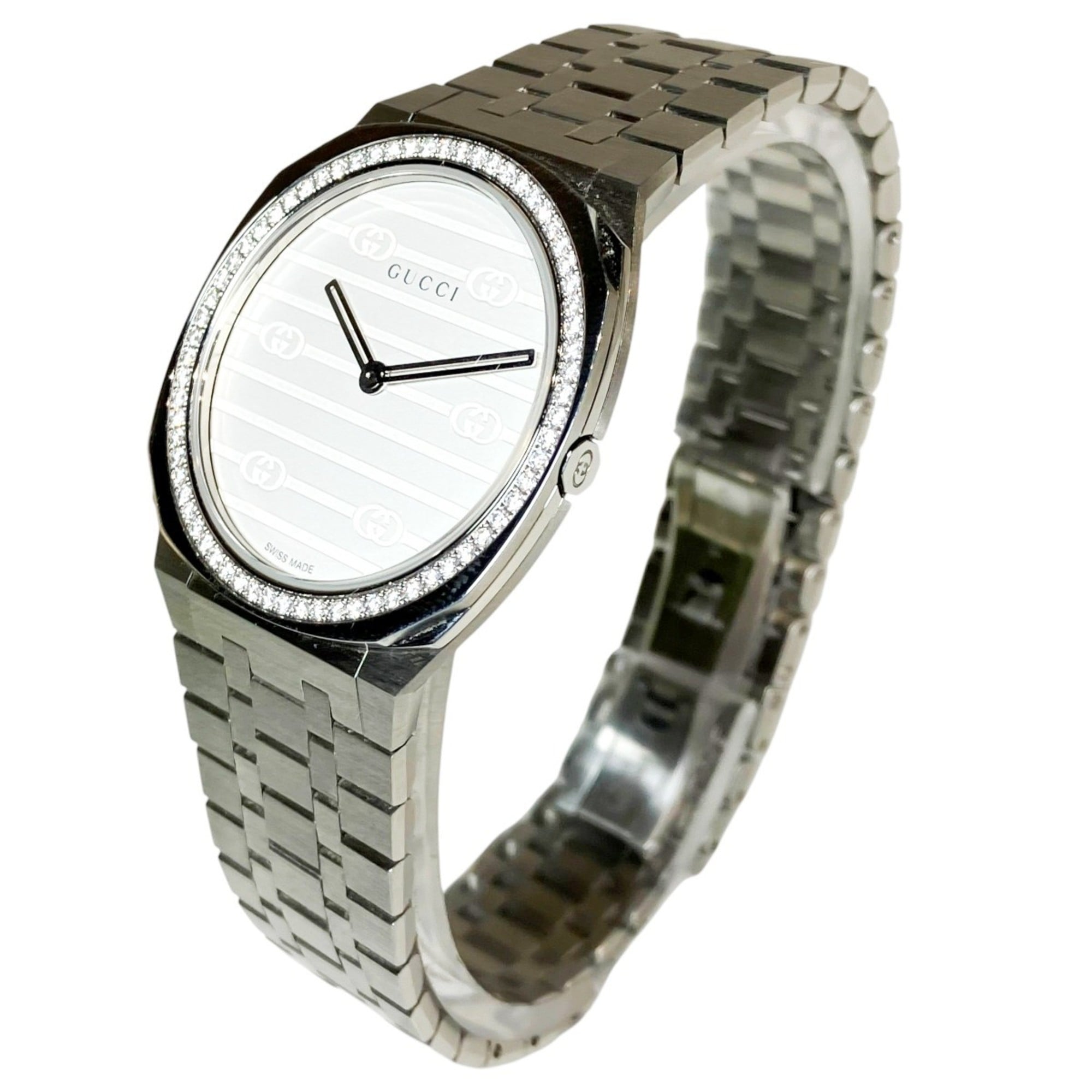 Gucci 25H Watch, Total Weight 57g, Stainless Steel, Quartz Movement, Silver Dial, YA163401