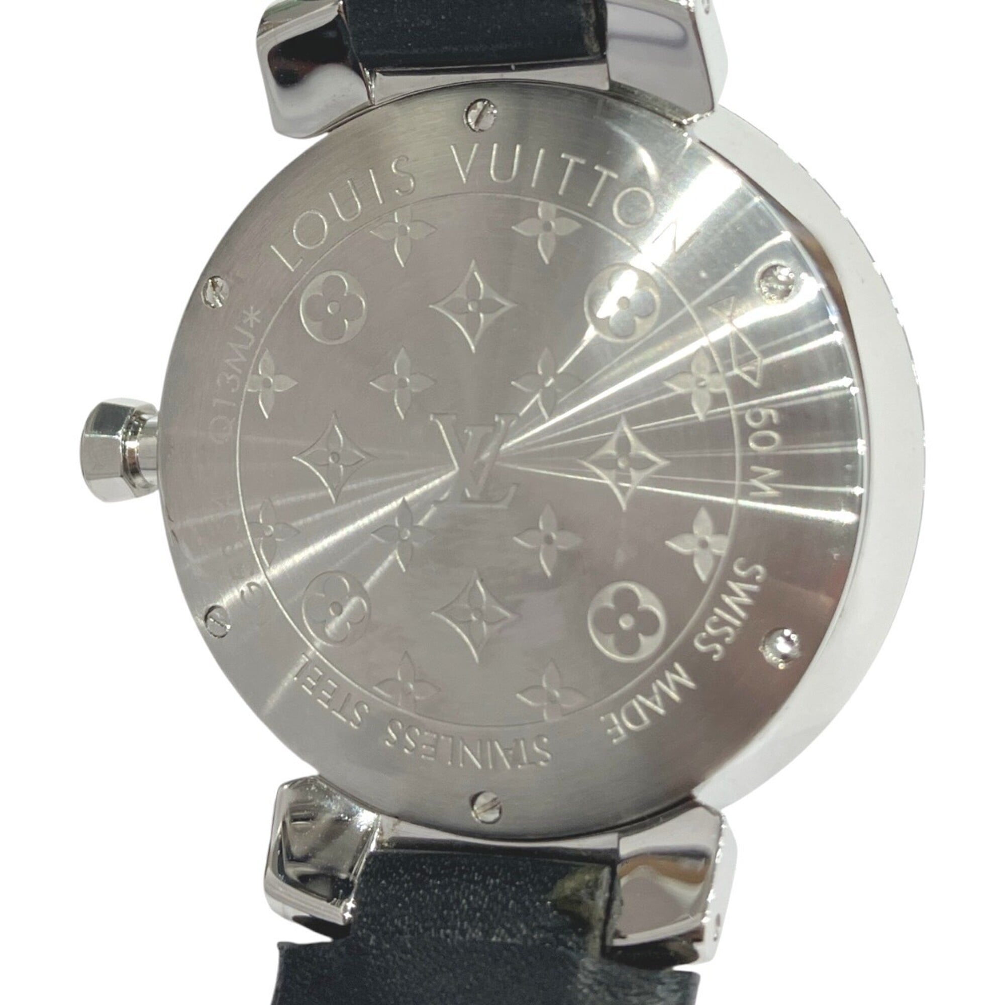 Louis Vuitton Tambour-horloge, totaalgewicht 48 g, roestvrij staal, band van echt leer, quartz uurwerk, zilveren wijzerplaat, Q13MJ