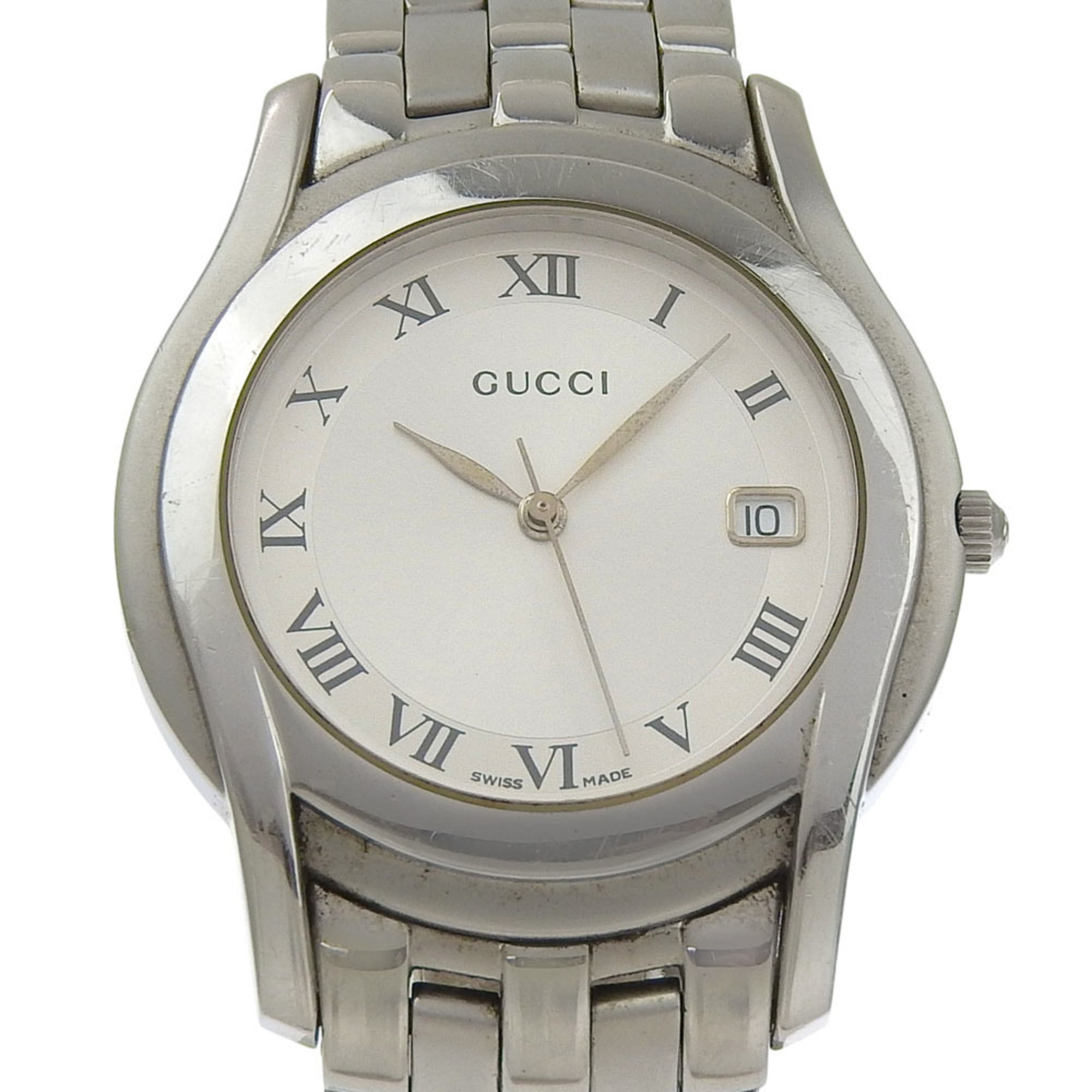 Gucci 5500M Stainless Steel Watch, Silver, Quartz, Analog Display, Silver Dial, Women's Watch