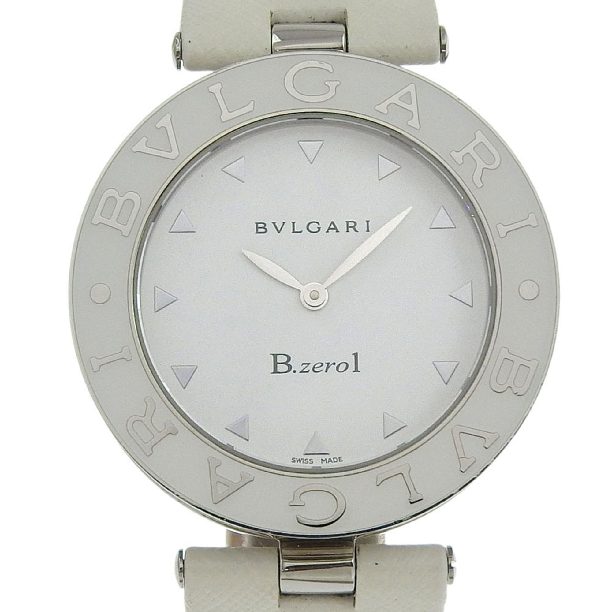 BVLGARI Bzero1 Watch, BZ35S/BZ35WLSL, Stainless Steel and Leather, Quartz Movement, Analog Display, White Dial, Women's