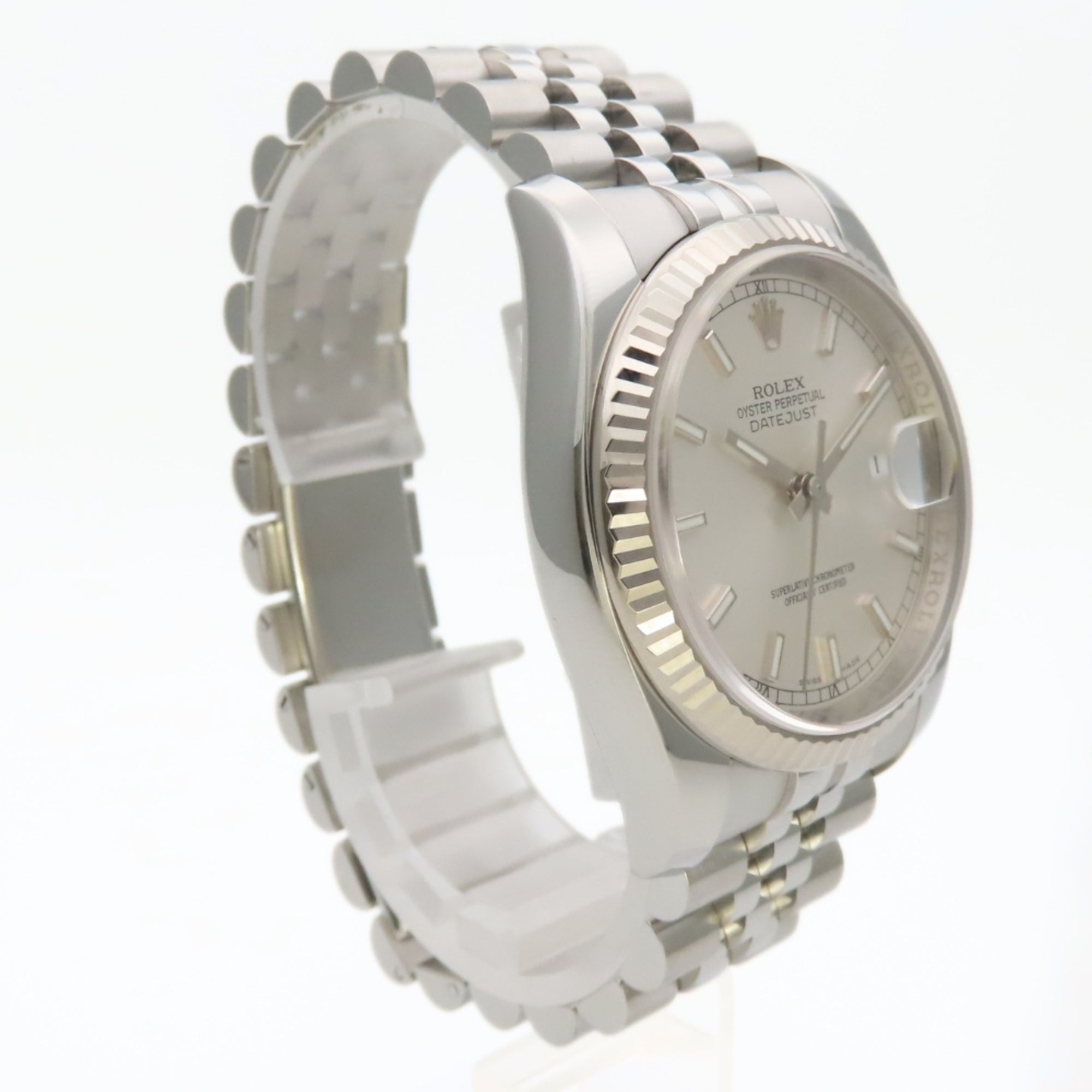 Rolex Datejust 36 116234 roestvrij staal, 18-karaats witgoud, zilveren wijzerplaat, staafindexen, herenhorloge